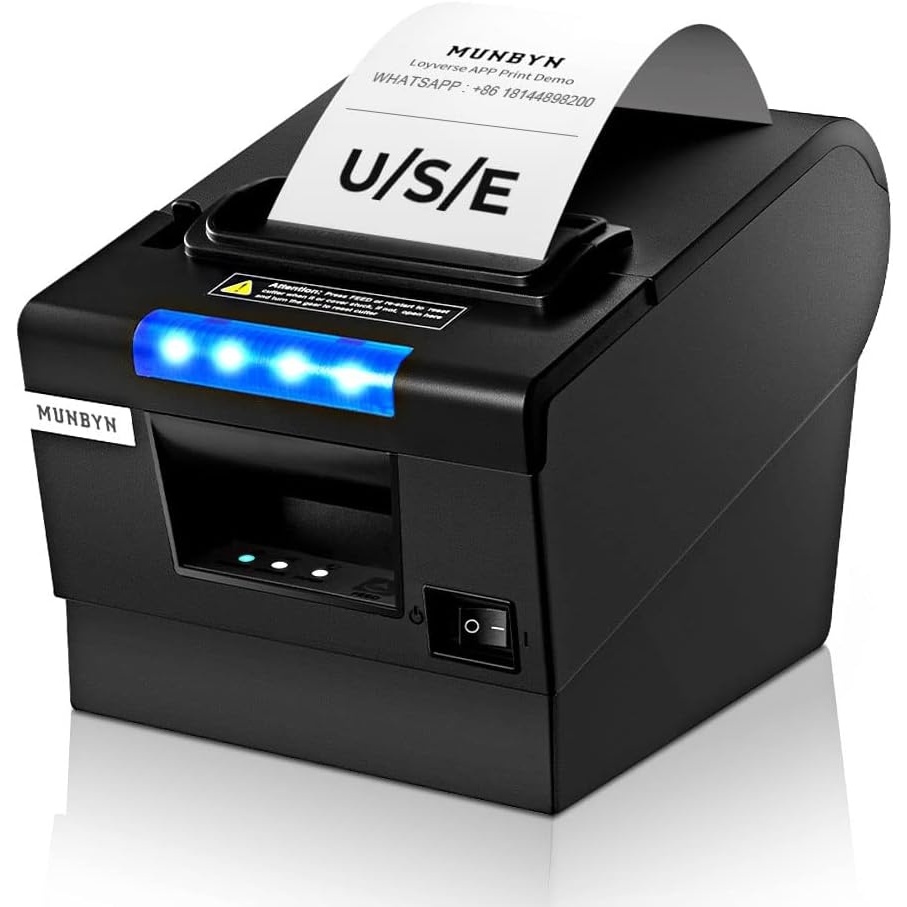 image:imageMUNBYN Receipt Printer P068 3 18 80mm Direct Thermal Printer POS Printer with Auto Cutter Thermal Receipt Printer with USB Serial Ethernet Windows Driver ESCPOS Support Cash Drawer