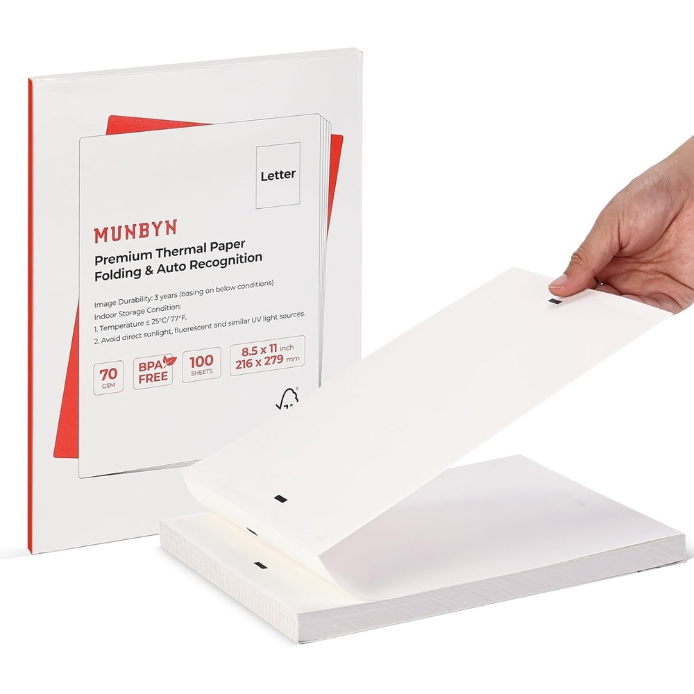 image:imageMUNBYN Thermal Printer Paper 85 x 11 Inch US Letter Size Thermal Paper 100 Sheets Compatible with ITP01A40 Not Compatible with ITP04 Continual Feeding Thermal Paper