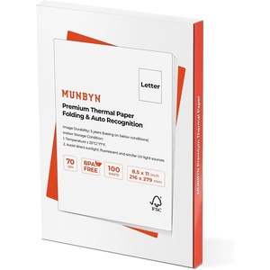 image:imageMUNBYN Thermal Printer Paper 85 x 11 Inch Single Sheet NonContinuous US Letter Size Thermal Paper 100 Sheets Compatible with ITP01A40 Portable Thermal Printer
