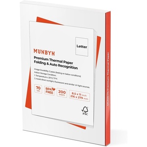 image:imageMUNBYN Thermal Printer Paper 85 x 11 Inch Single Sheet NonContinuous US Letter Size Thermal Paper 200 Sheets Compatible with ITP01A40 Portable Thermal Printer