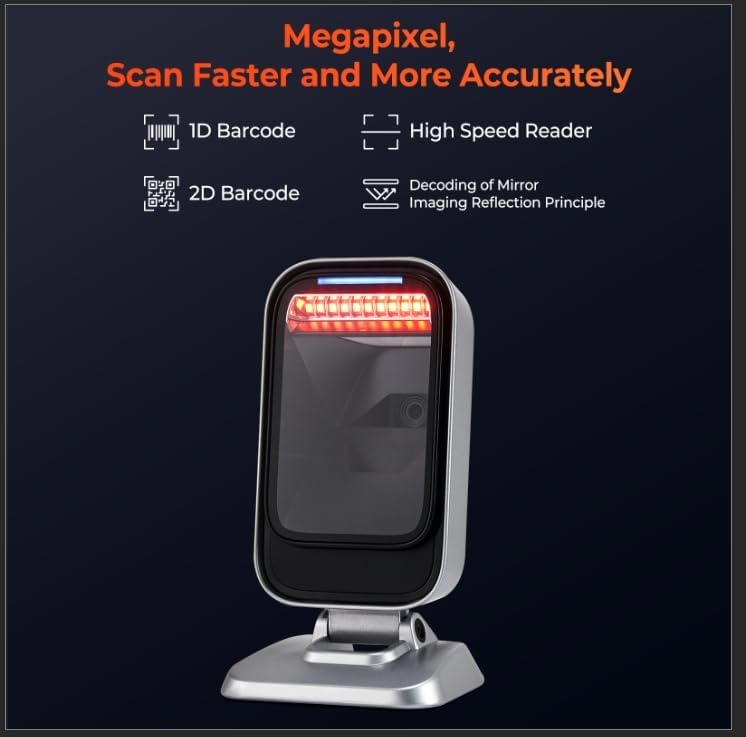 image:imageMUNBYN 1D 2D QR Desktop Barcode Scanner Omnidirectional ManualAutomatic Image Sensing Scanner HandsFree USB Scanner for Windows Linux Mac PC for Mobile EPayment Supermarket POS System Library