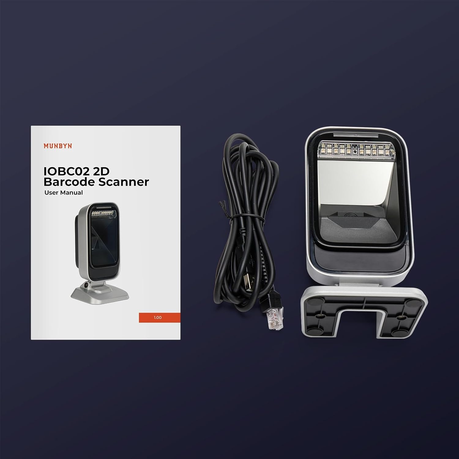image:imageMUNBYN 1D 2D QR Desktop Barcode Scanner Omnidirectional ManualAutomatic Image Sensing Scanner HandsFree USB Scanner for Windows Linux Mac PC for Mobile EPayment Supermarket POS System Library