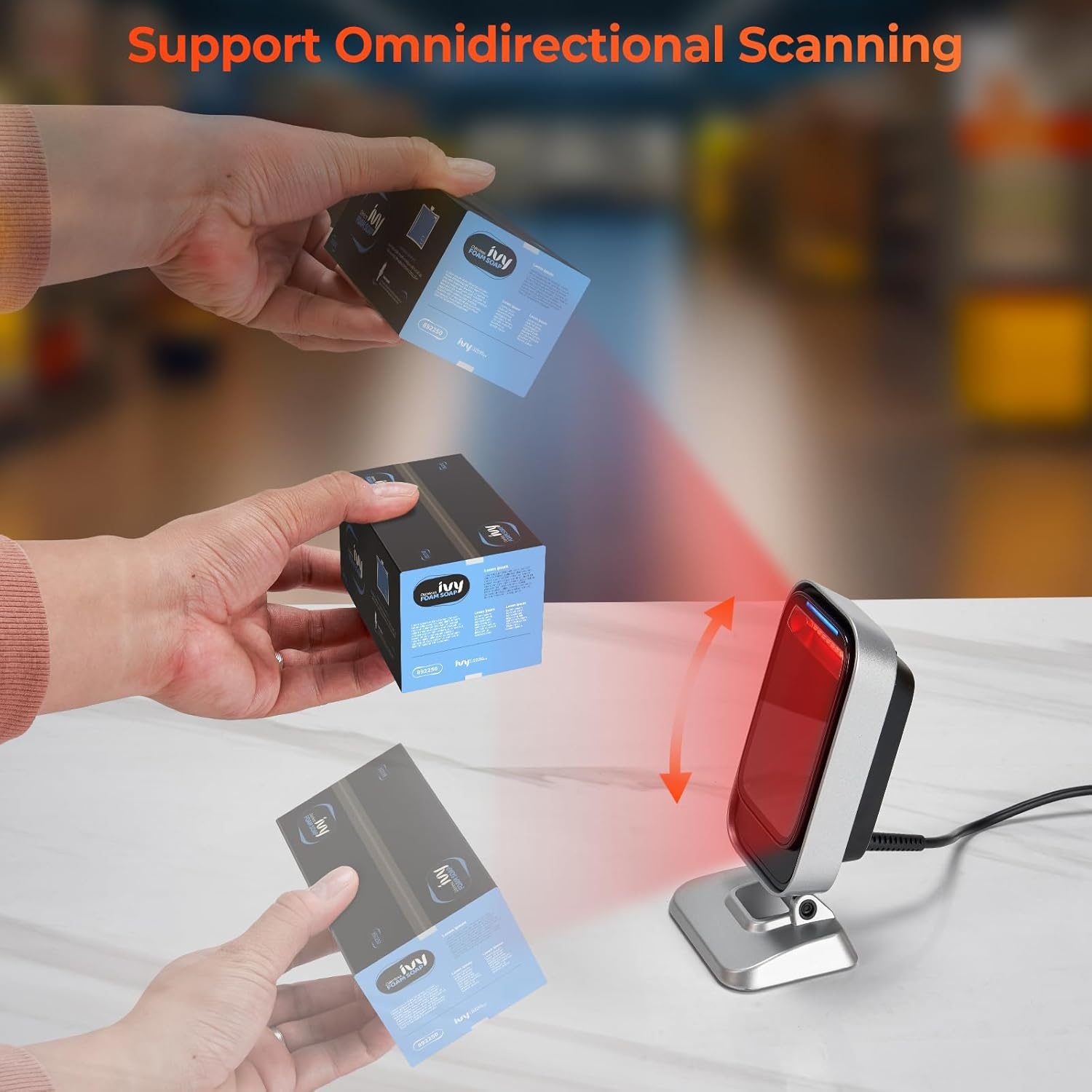 image:imageMUNBYN 1D 2D QR Desktop Barcode Scanner Omnidirectional ManualAutomatic Image Sensing Scanner HandsFree USB Scanner for Windows Linux Mac PC for Mobile EPayment Supermarket POS System Library