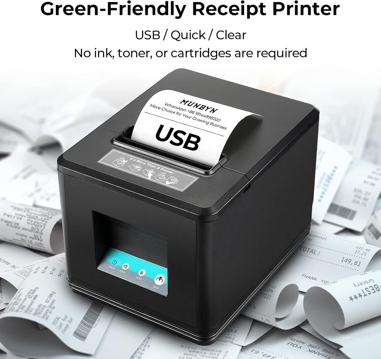 image:imageMUNBYN 80mm USB Thermal Receipt Printer POS Printer with Auto Cutter ESCPOS Command Support Windows Mac Do Not Support Square Only USB Interface