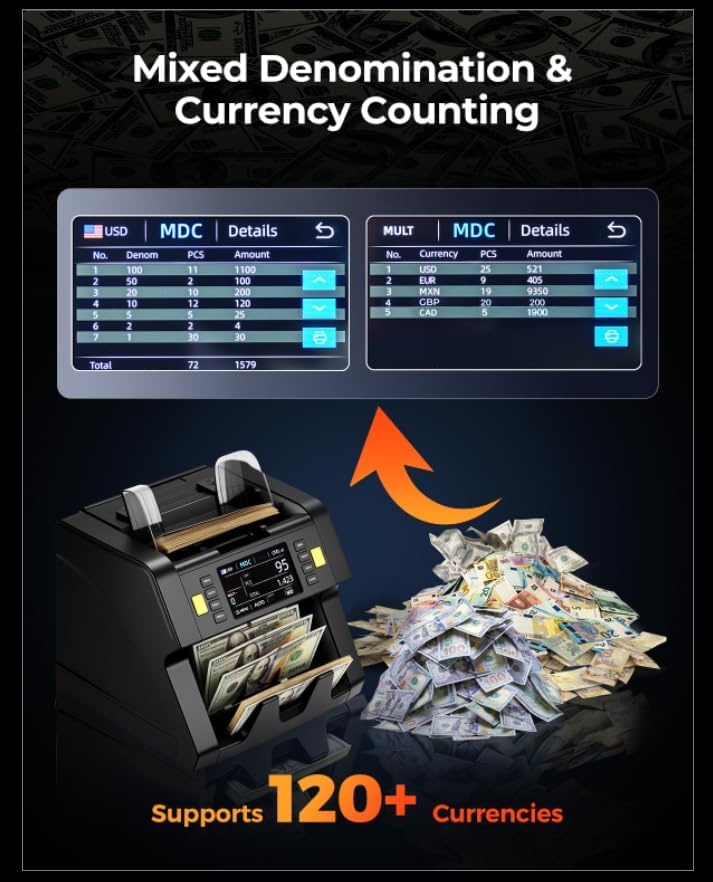 image:imageMUNBYN IMC21 Money Counter Machine Mixed Denomination CISUVIRMGMT Counterfeit Detection Touch Screen USD MXN LBP CAD Cash Counter for Business Printer Compatible Bill Counter 2Y Protect