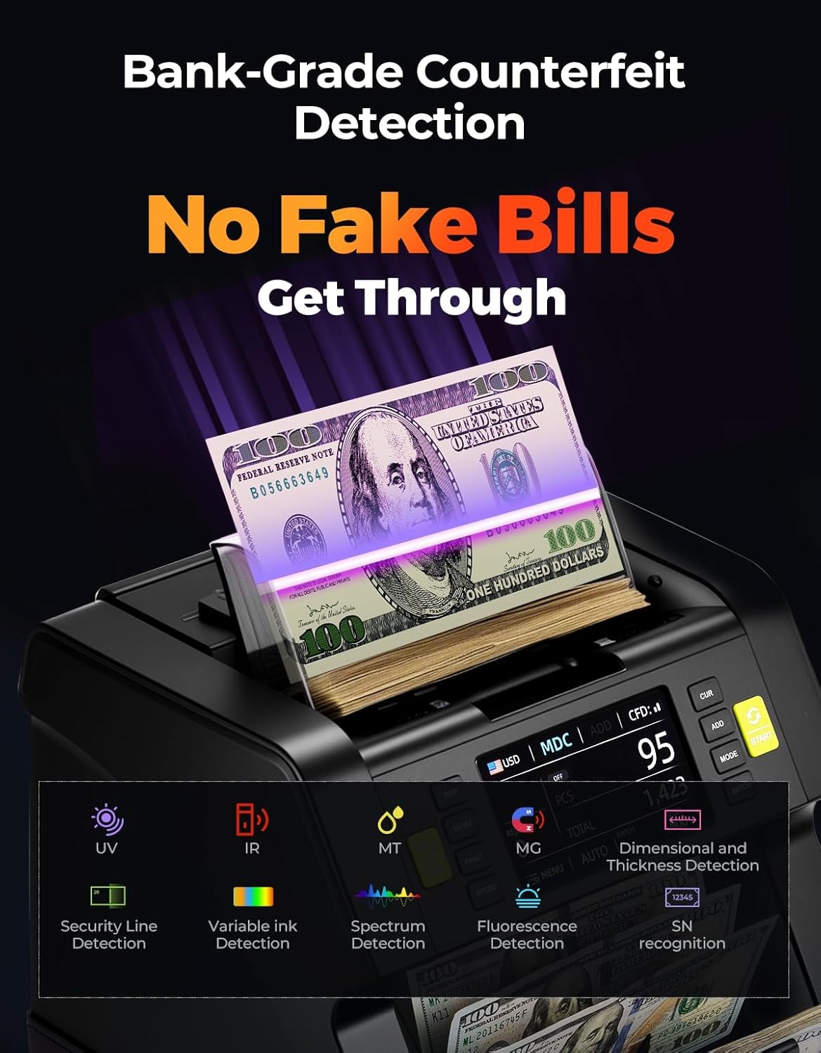 image:imageMUNBYN IMC21 Money Counter Machine Mixed Denomination CISUVIRMGMT Counterfeit Detection Touch Screen USD MXN LBP CAD Cash Counter for Business Printer Compatible Bill Counter 2Y Protect