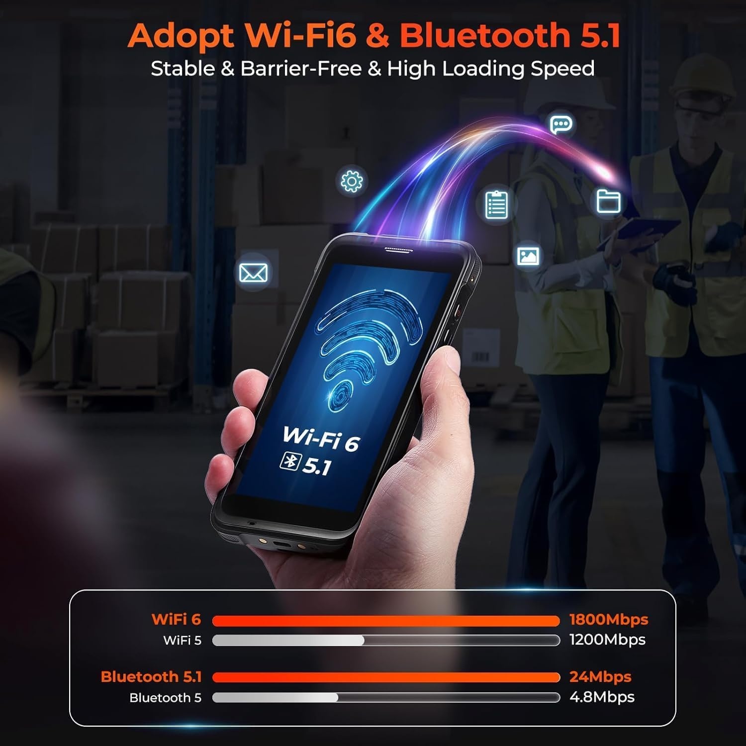image:imageMUNBYN IPDA101P Upgraded Android 13 Barcode Scanner with Pistol Grip WiFi 6 Handheld Mobile Computer PDA 55 Screen Equipped Data Terminal SE4710 Zebra Engine GPS 1D2DQR Inventory ScannerBarcode Scanner Without Pistol Grip