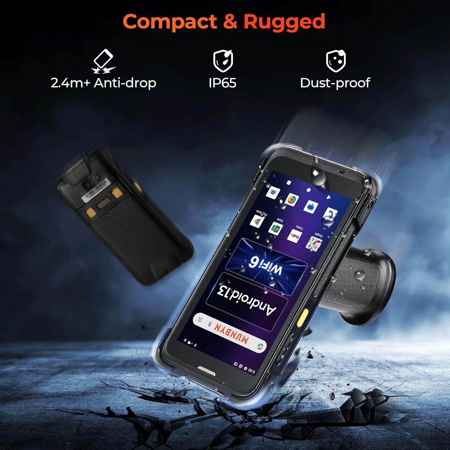 image:imageMUNBYN IPDA101P Upgraded Android 13 Barcode Scanner with Pistol Grip WiFi 6 Handheld Mobile Computer PDA 55 Screen Equipped Data Terminal SE4710 Zebra Engine GPS 1D2DQR Inventory ScannerBarcode Scanner With Pistol Grip