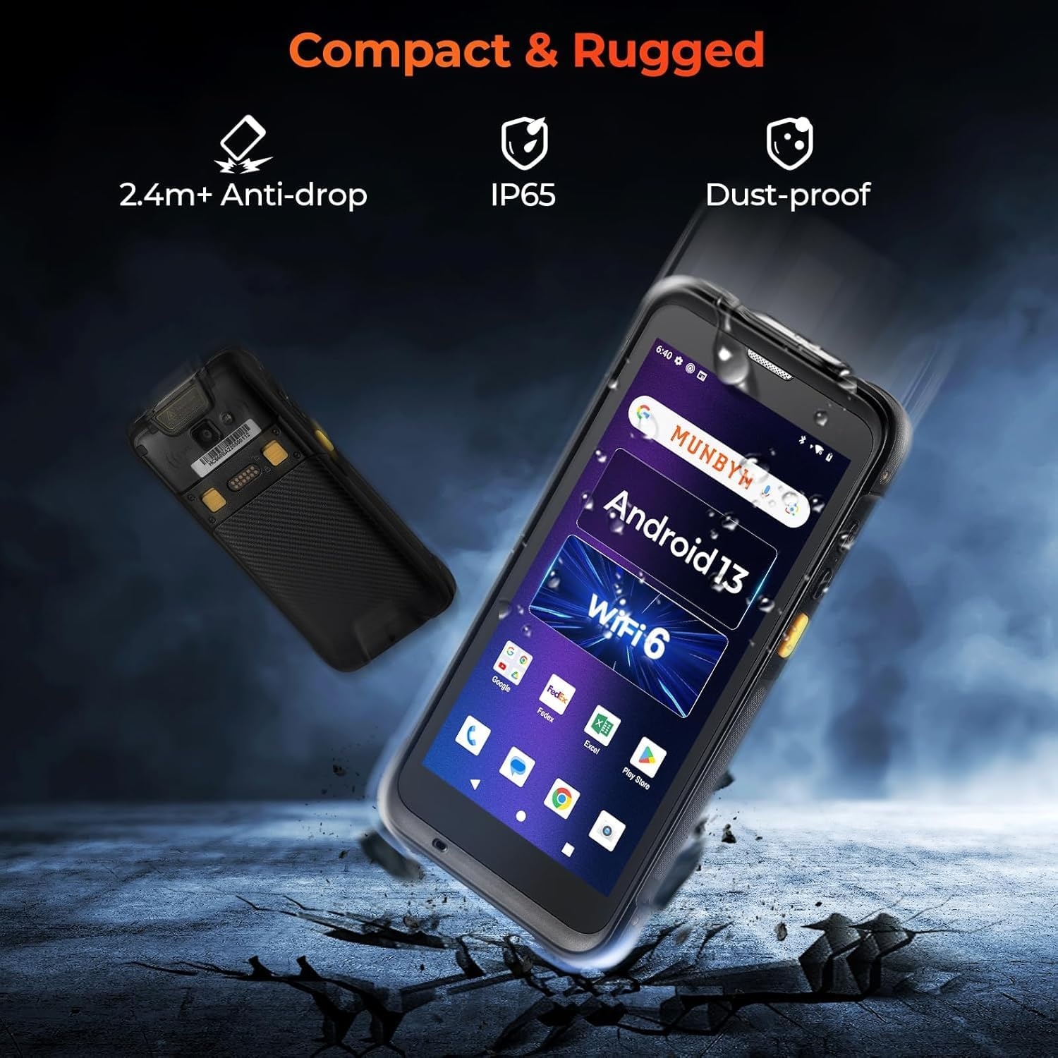 image:imageMUNBYN IPDA101P Upgraded Android 13 Barcode Scanner with Pistol Grip WiFi 6 Handheld Mobile Computer PDA 55 Screen Equipped Data Terminal SE4710 Zebra Engine GPS 1D2DQR Inventory ScannerBarcode Scanner Without Pistol Grip