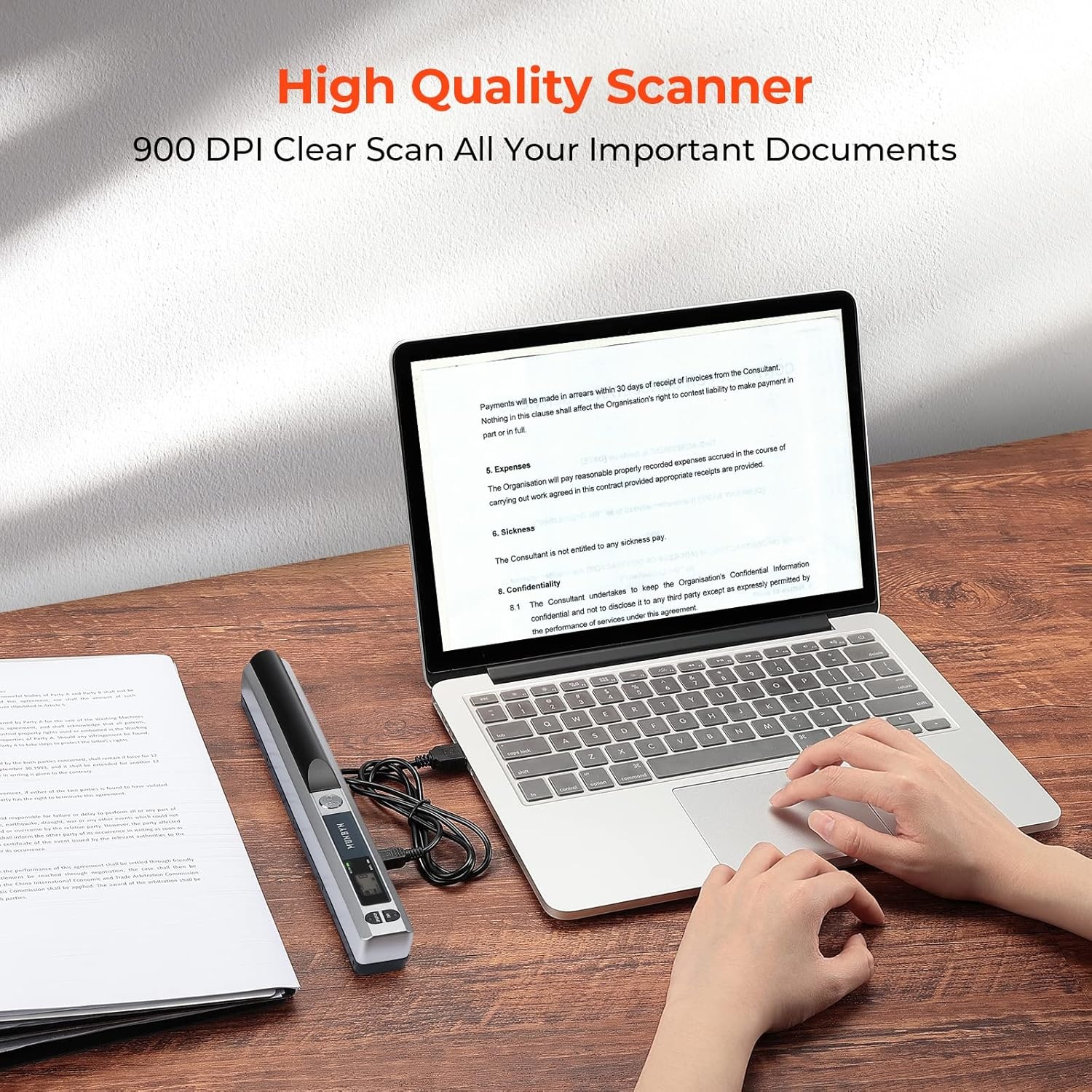 image:imageMUNBYN Portable Scanner 900 DPI Photo Scanner for A4 Documents amp Pictures Wand Reader with 16G SD Card Flat Scanning USB Transfer to PCLaptop No Driver Required Blacksilver