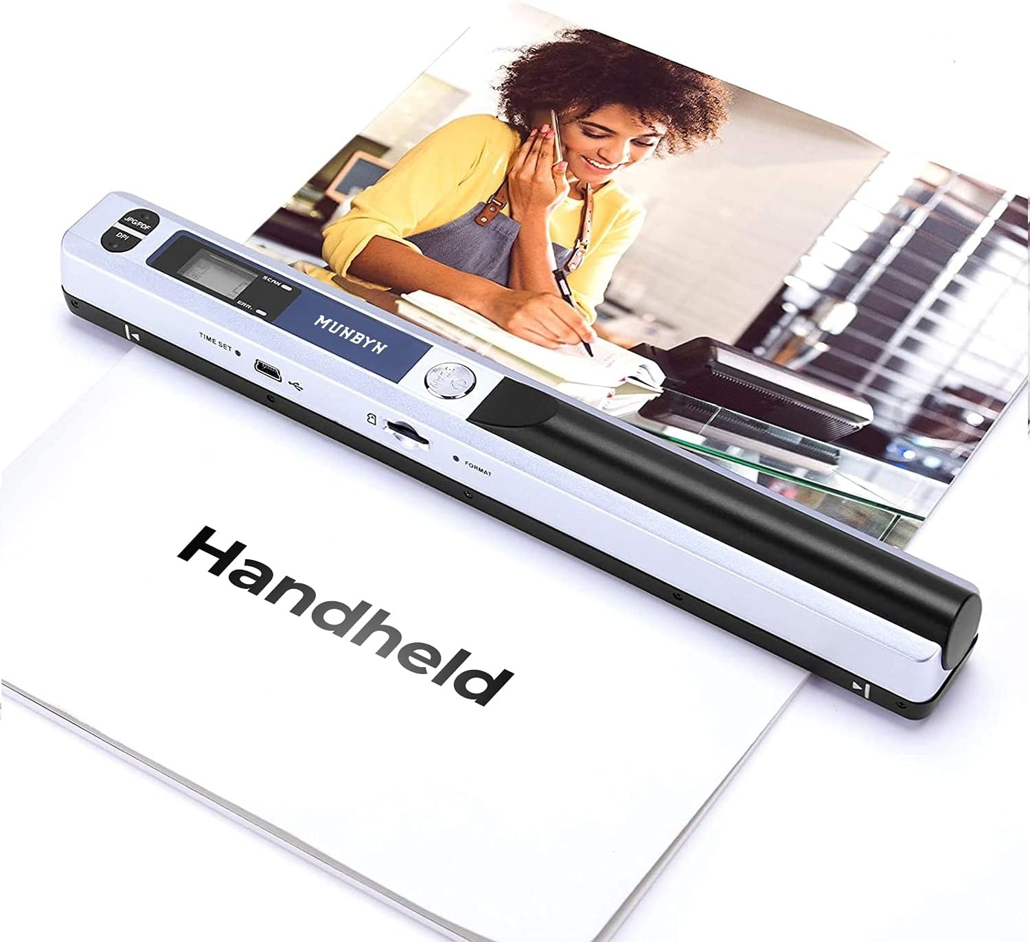 image:imageMUNBYN Portable Scanner 900 DPI Photo Scanner for A4 Documents amp Pictures Wand Reader with 16G SD Card Flat Scanning USB Transfer to PCLaptop No Driver Required Blacksilver