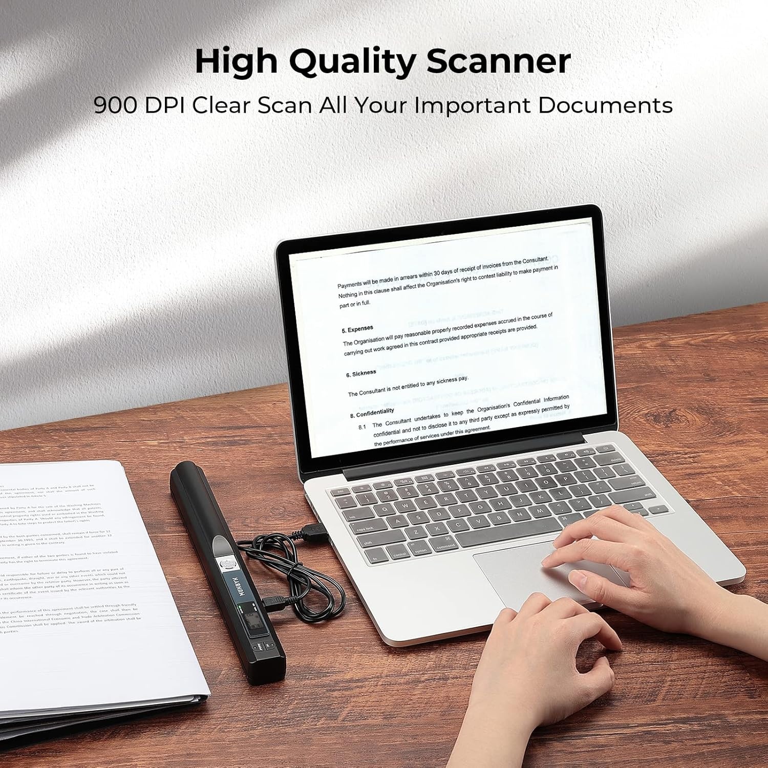 image:imageMUNBYN Portable Scanner 900 DPI Photo Scanner for A4 Documents amp Pictures Wand Reader with 16G SD Card Flat Scanning USB Transfer to PCLaptop No Driver Required Blackblack