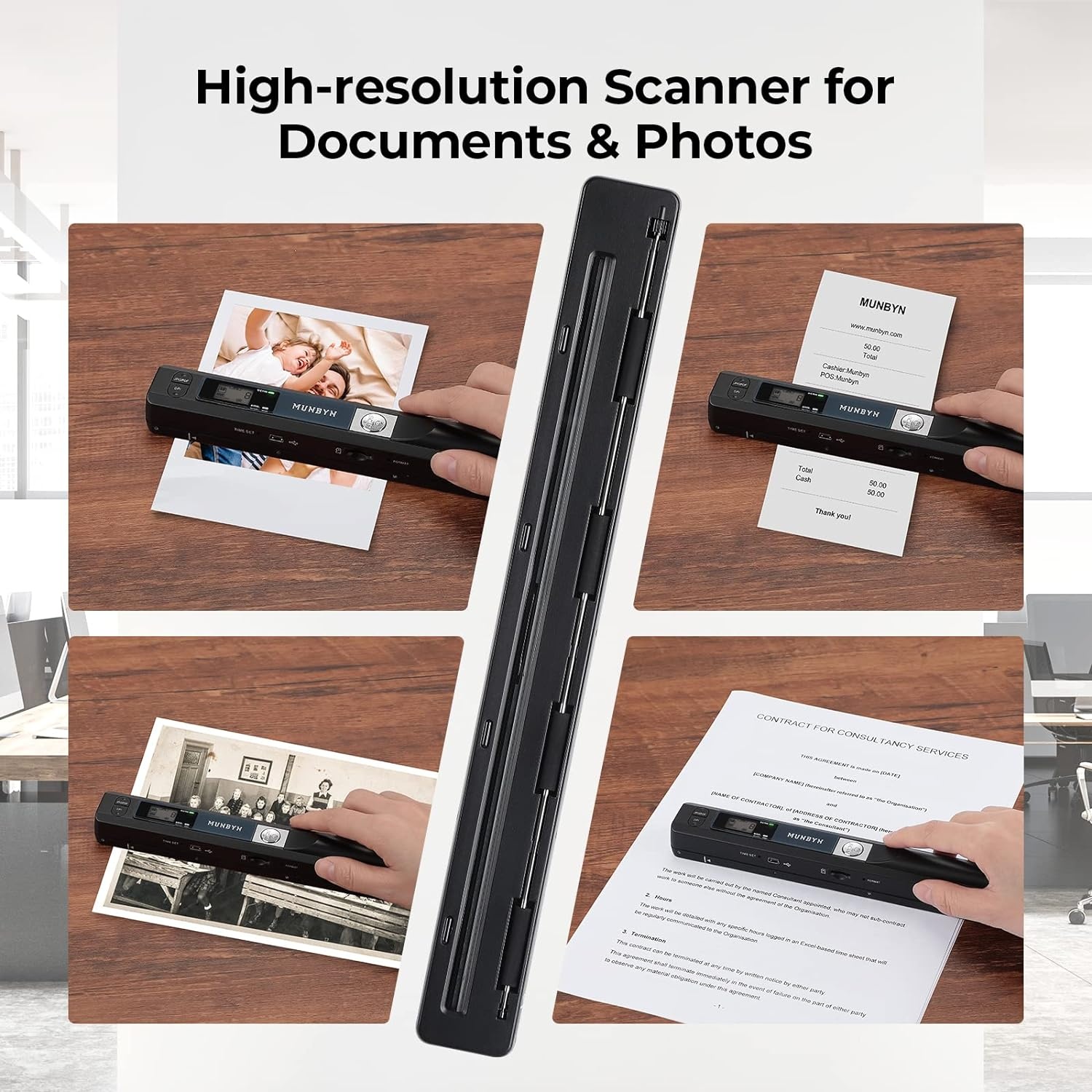 image:imageMUNBYN Portable Scanner 900 DPI Photo Scanner for A4 Documents amp Pictures Wand Reader with 16G SD Card Flat Scanning USB Transfer to PCLaptop No Driver Required Blackblack