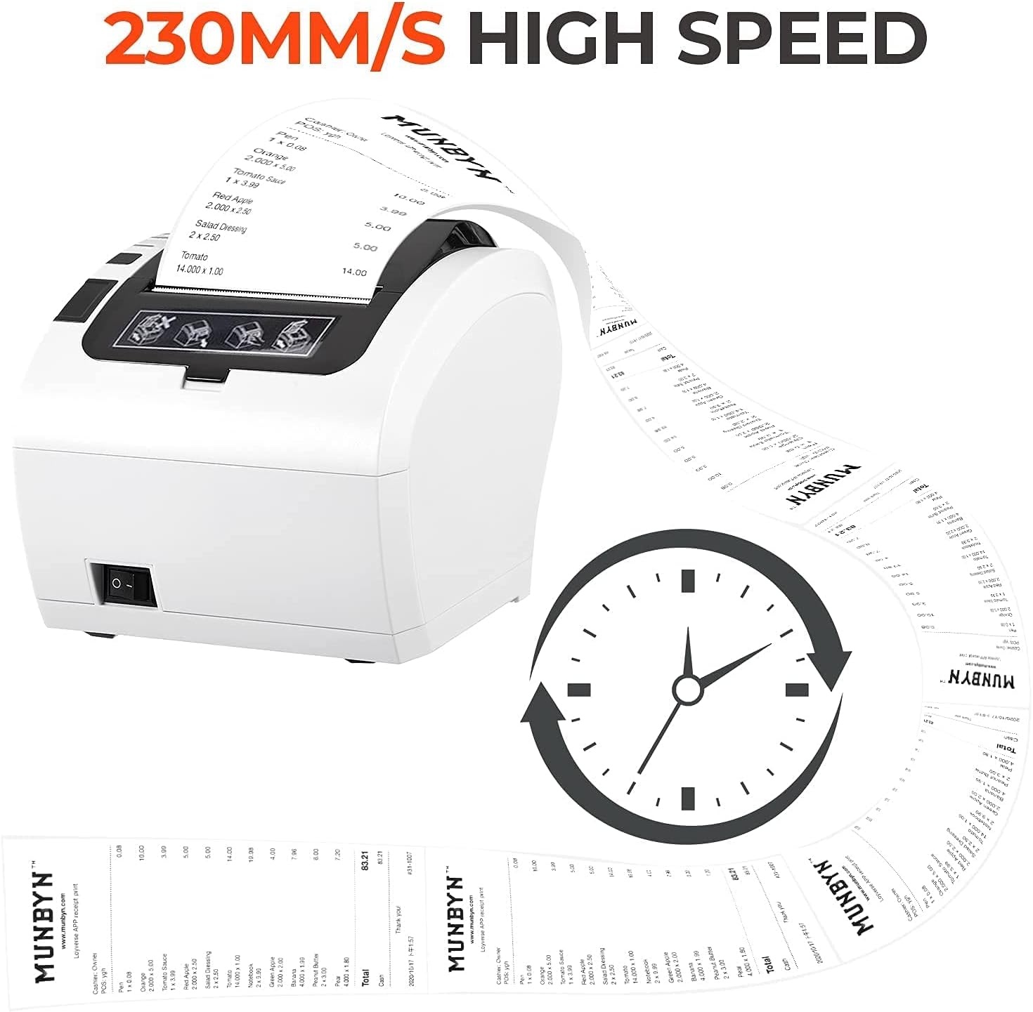 image:imageMUNBYN Receipt Printer Thermal Receipt Printer Works with Windows Mac Chromebook Linux Cash Drawer USBEthernet Port 80mm Printer for POS HighSpeed AutoCutter Wall Mount ESCPOS ITPP047White
