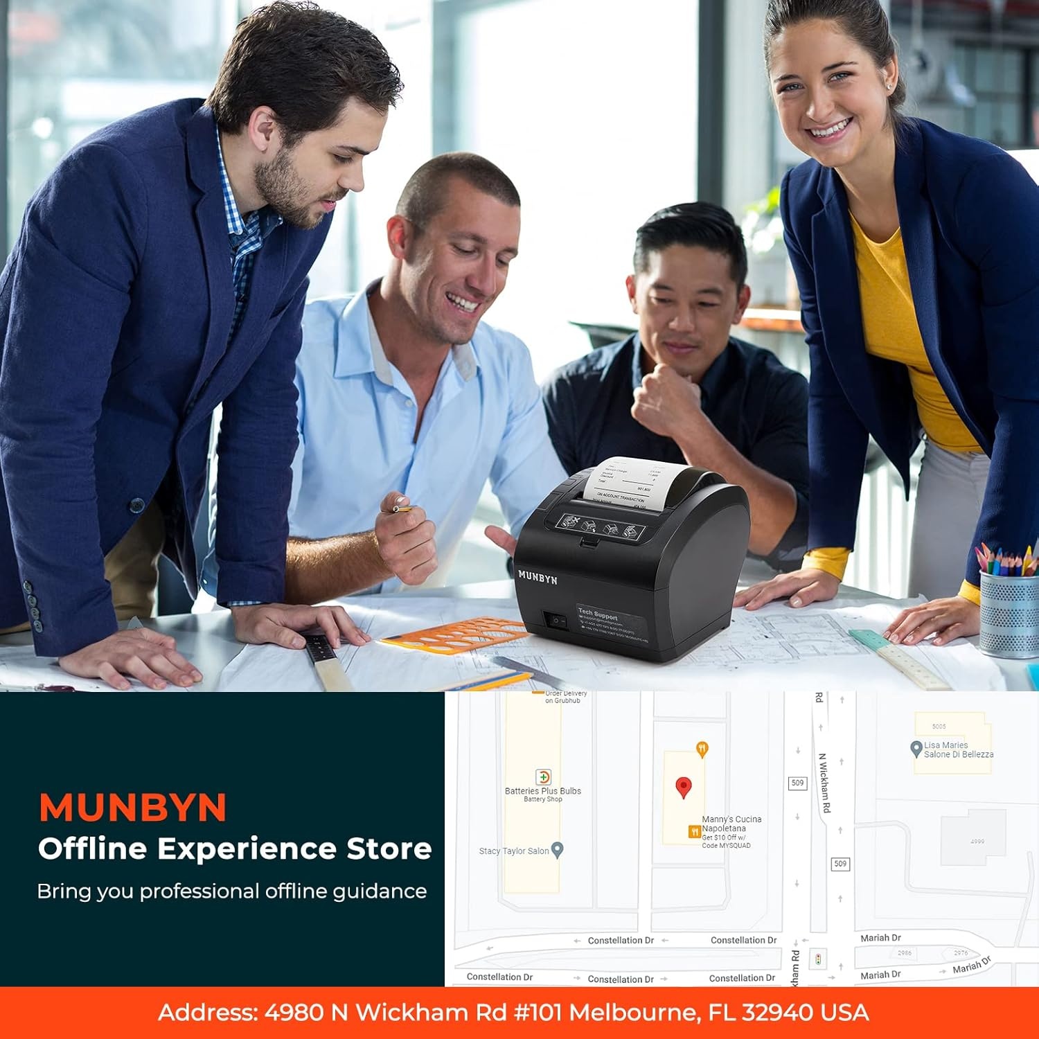 image:imageMUNBYN Receipt Printer Thermal Receipt Printer Works with Windows Mac Chromebook Linux Cash Drawer USBEthernet Port 80mm Printer for POS HighSpeed AutoCutter Wall Mount ESCPOS ITPP047Black