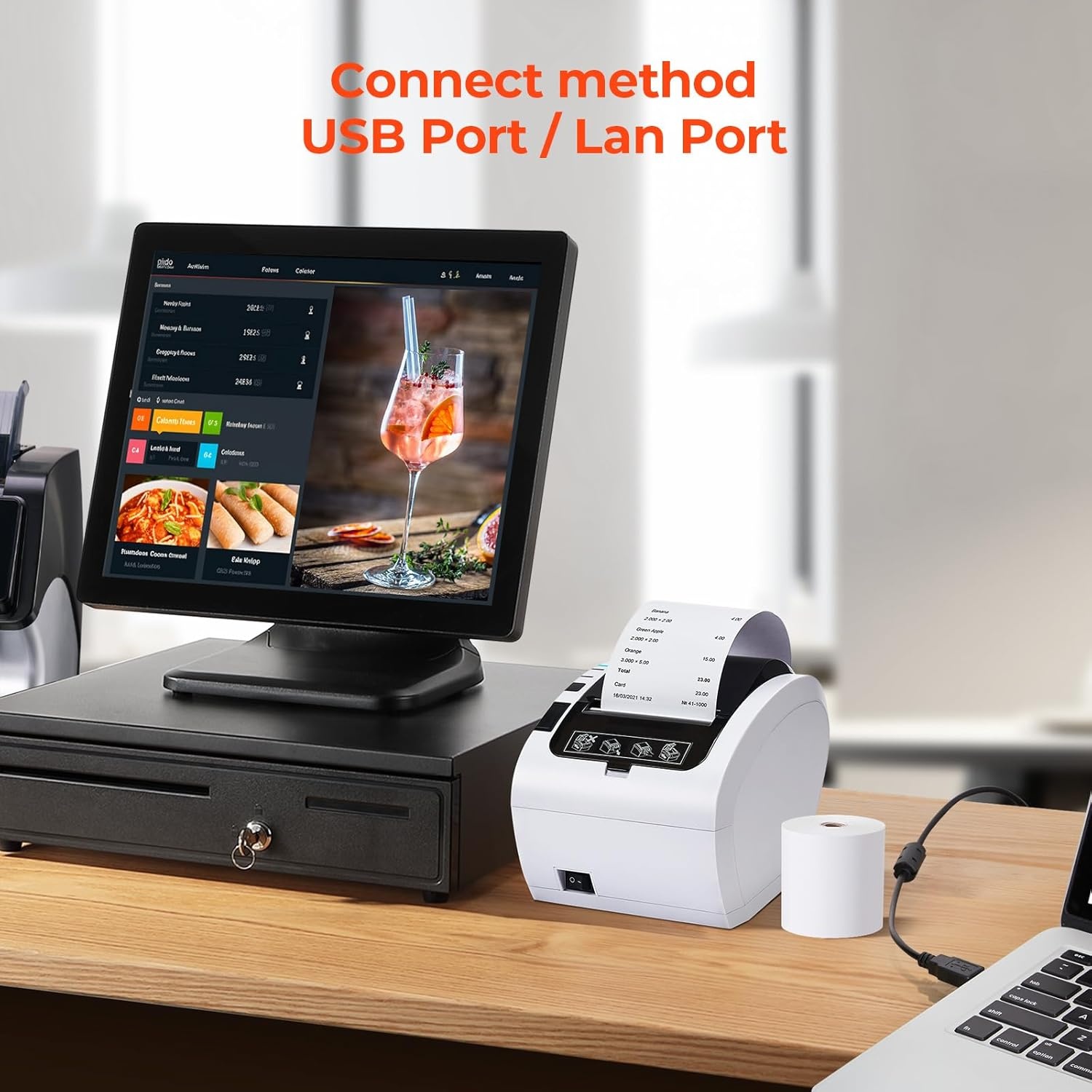 image:imageMUNBYN Receipt Printer Thermal Receipt Printer Works with Windows Mac Chromebook Linux Cash Drawer USBEthernet Port 80mm Printer for POS HighSpeed AutoCutter Wall Mount ESCPOS ITPP047White