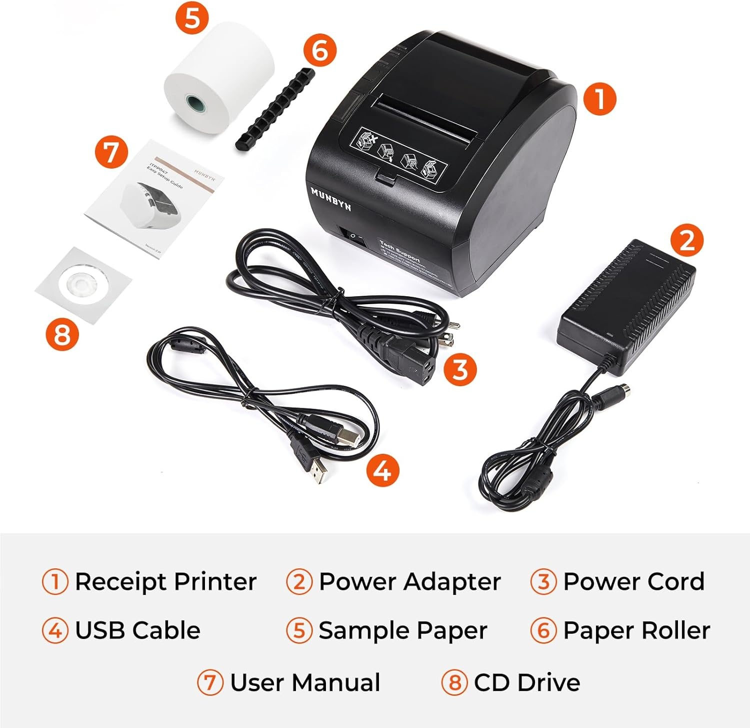 image:imageMUNBYN Receipt Printer Thermal Receipt Printer Works with Windows Mac Chromebook Linux Cash Drawer USBEthernet Port 80mm Printer for POS HighSpeed AutoCutter Wall Mount ESCPOS ITPP047Black