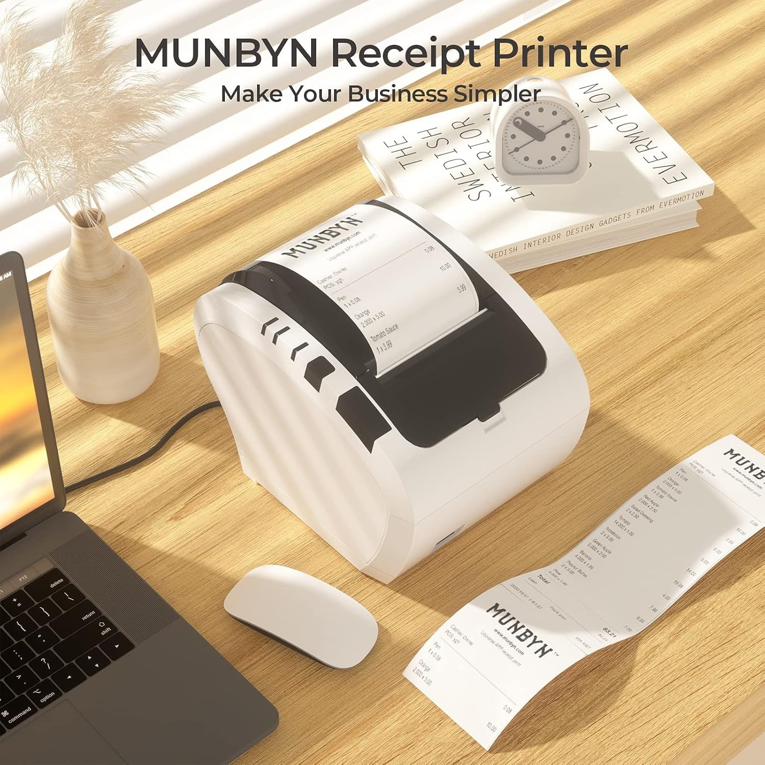 image:imageMUNBYN Receipt Printer Thermal Receipt Printer Works with Windows Mac Chromebook Linux Cash Drawer USBEthernet Port 80mm Printer for POS HighSpeed AutoCutter Wall Mount ESCPOS ITPP047White