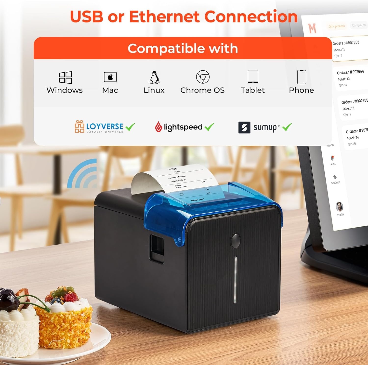 image:imageMUNBYN WiFi Receipt Printer with USB Port 80mm POS Printer Works with Mac Windows Chromebook Linux Cash Drawer ESCPOS P047 WiFi Do Not Support Square Paypal Zettle Shopify Kyte Bluetooth