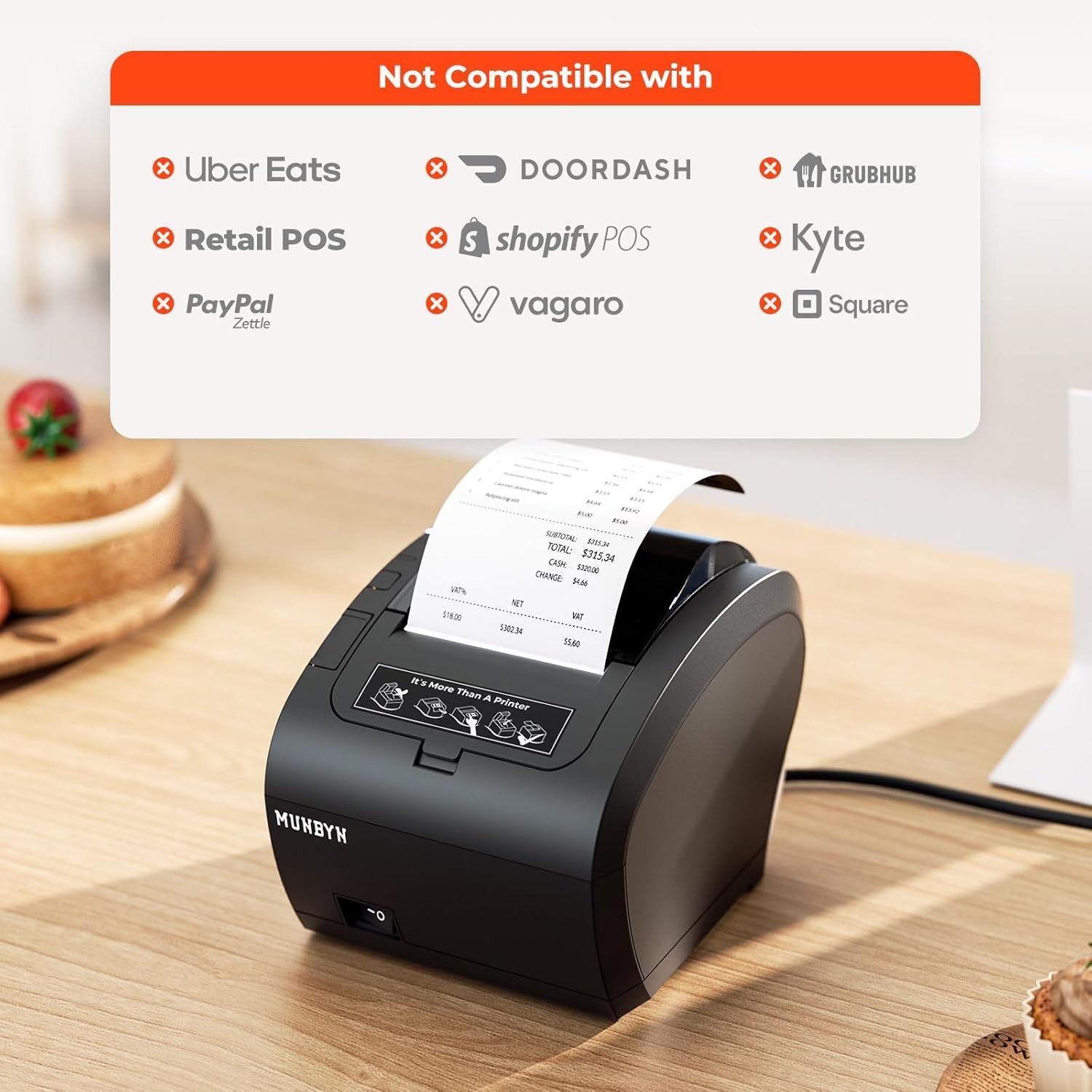 image:imageMUNBYN WiFi Receipt Printer with USB Port 80mm POS Printer Works with Square Mac Windows Chromebook Linux Cash Drawer ESCPOS P047 WiFi Do Not Support Square Paypal Zettle Shopify Kyte BluetoothBlack