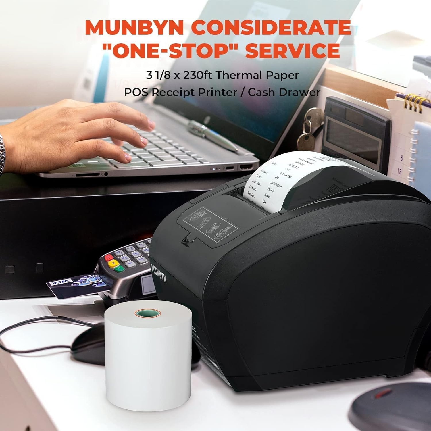 image:imageMUNBYN WiFi Receipt Printer with USB Port 80mm POS Printer Works with Square Mac Windows Chromebook Linux Cash Drawer ESCPOS P047 WiFi Do Not Support Square Paypal Zettle Shopify Kyte BluetoothBlack