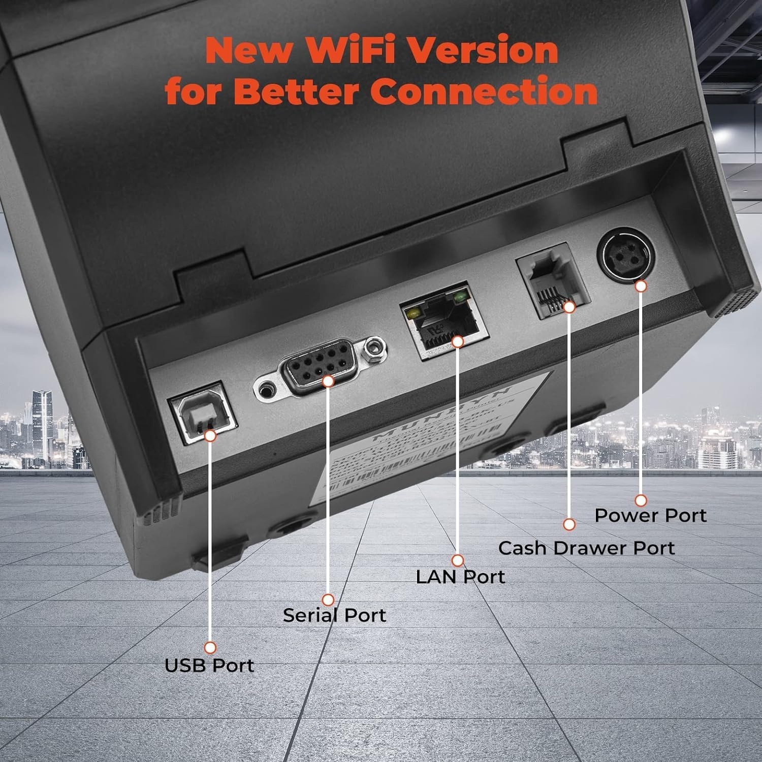 image:imageMUNBYN WiFi Receipt Printer with USB Port 80mm POS Printer Works with Square Mac Windows Chromebook Linux Cash Drawer ESCPOS P047 WiFi Do Not Support Square Paypal Zettle Shopify Kyte BluetoothBlack
