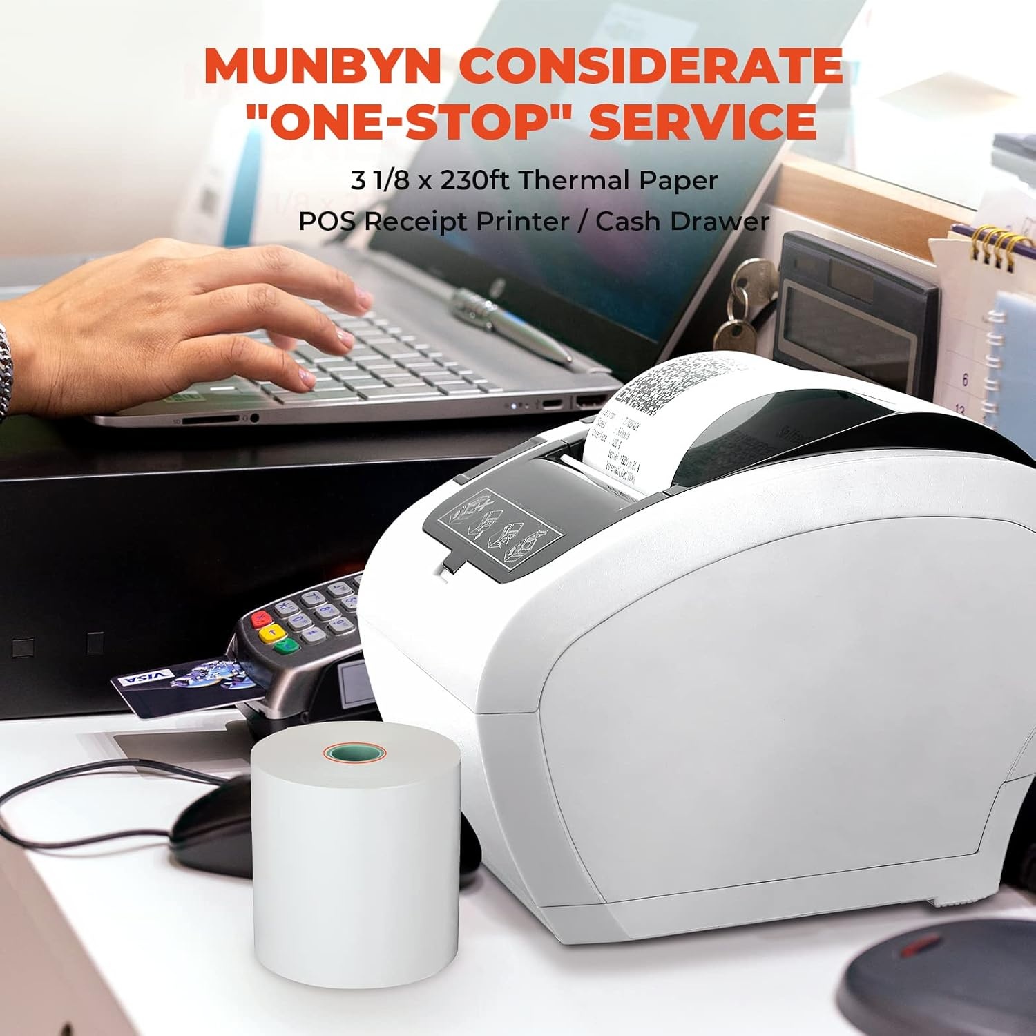 image:imageMUNBYN WiFi Receipt Printer with USB Port 80mm POS Printer Works with Square Mac Windows Chromebook Linux Cash Drawer ESCPOS P047 WiFi Do Not Support Square Paypal Zettle Shopify Kyte BluetoothWhite