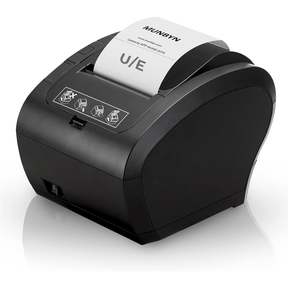 image:imageMUNBYN Receipt Printer Thermal Receipt Printer Works with Windows Mac Chromebook Linux Cash Drawer USBEthernet Port 80mm Printer for POS HighSpeed AutoCutter Wall Mount ESCPOS ITPP047Black