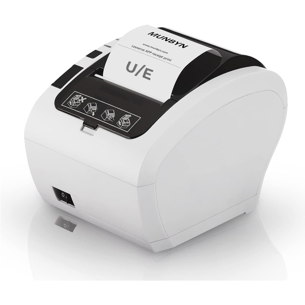 image:imageMUNBYN Receipt Printer Thermal Receipt Printer Works with Windows Mac Chromebook Linux Cash Drawer USBEthernet Port 80mm Printer for POS HighSpeed AutoCutter Wall Mount ESCPOS ITPP047White