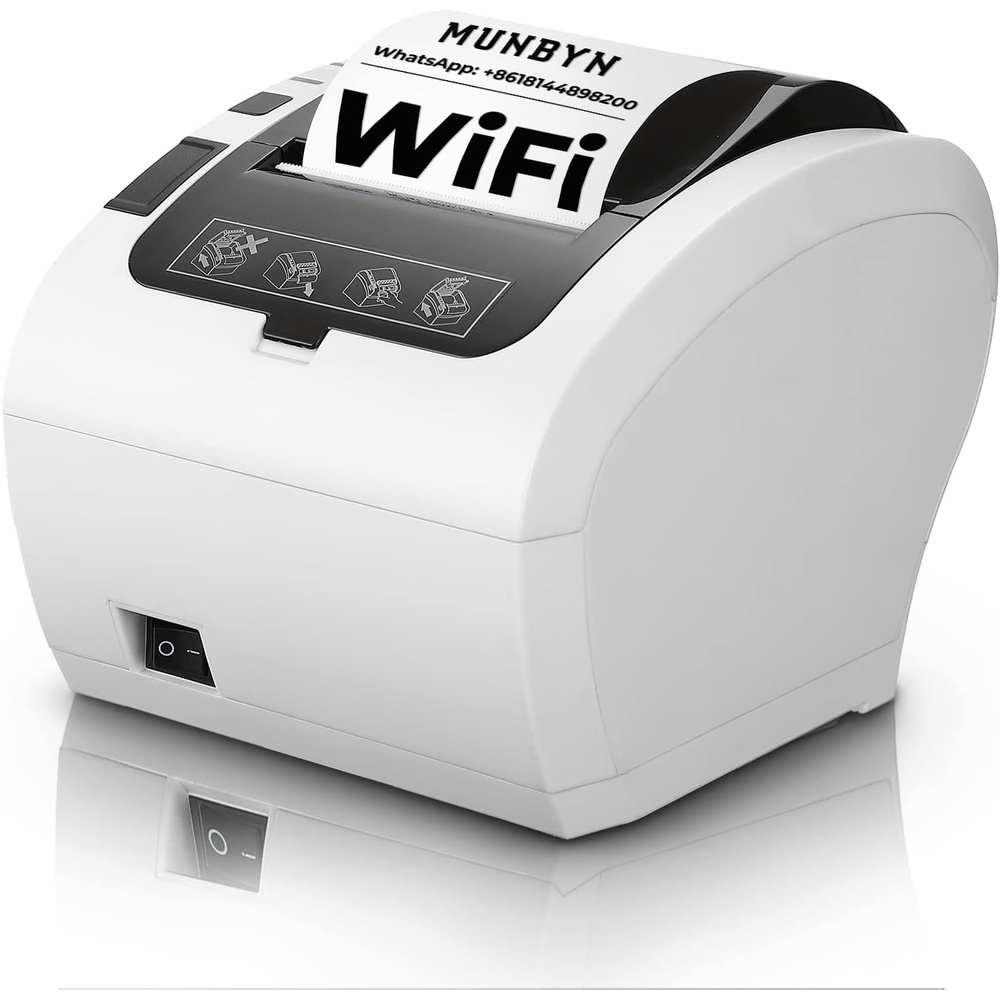 image:imageMUNBYN WiFi Receipt Printer with USB Port 80mm POS Printer Works with Square Mac Windows Chromebook Linux Cash Drawer ESCPOS P047 WiFi Do Not Support Square Paypal Zettle Shopify Kyte BluetoothWhite