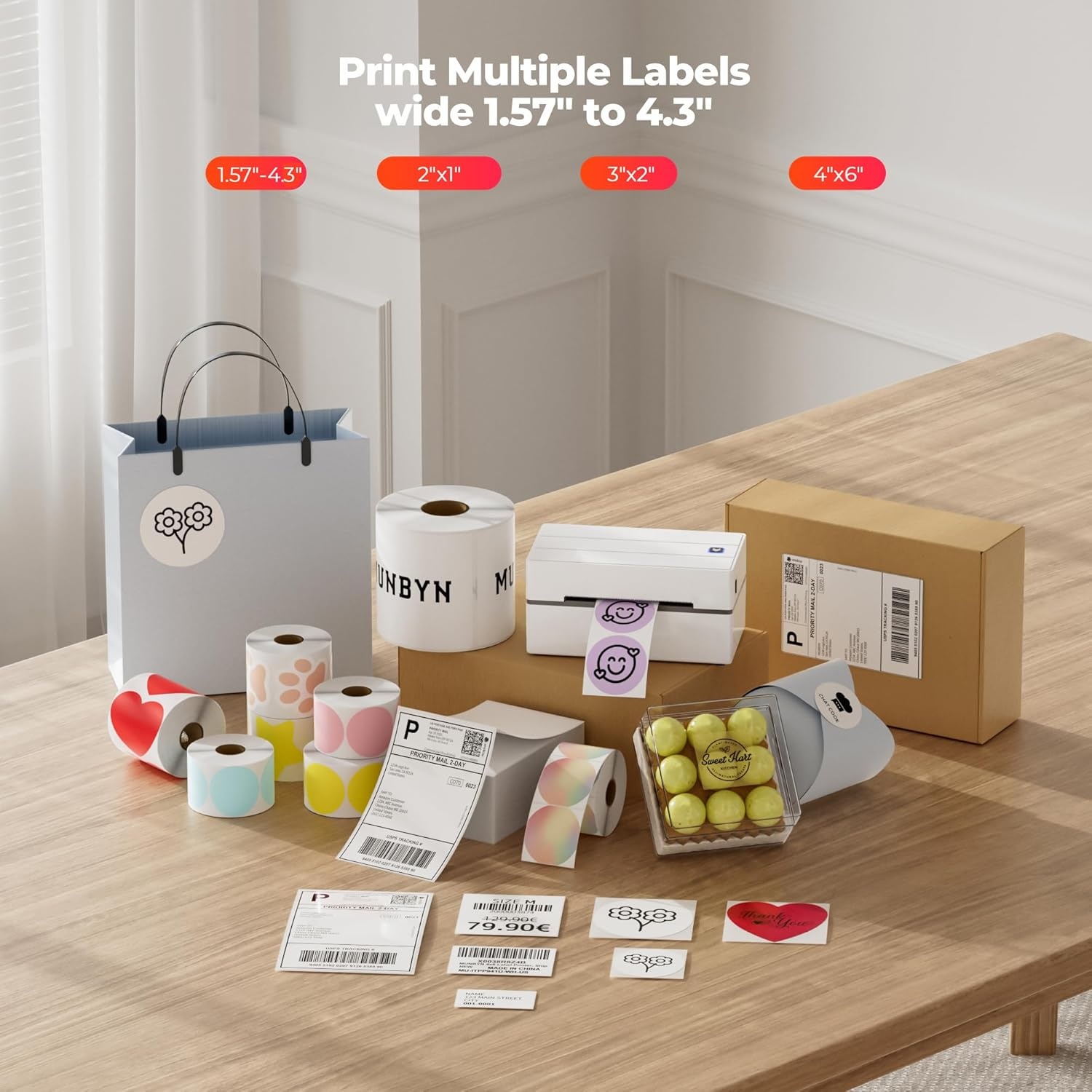 image:image225 x 125 Direct Thermal Labels White Thermal Printer Labels130B Bluetooth Thermal Label Printer