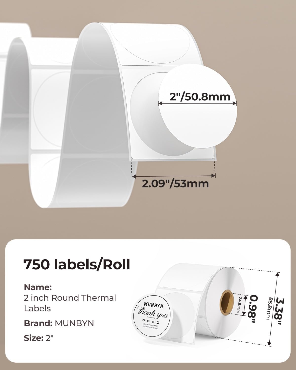 image:imageMUNBYN 130B Bluetooth Thermal Label Printer2 Inch Circle Thermal Sticker LabelsShipping Label Holder