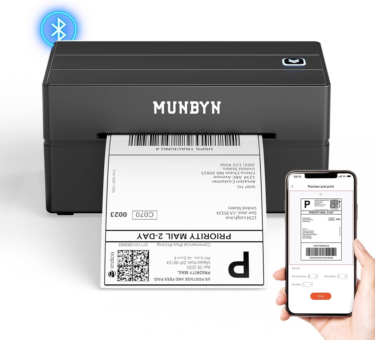 image:imageMUNBYN 130B Bluetooth Thermal Label Printer2 Inch Circle Thermal Sticker LabelsShipping Label Holder
