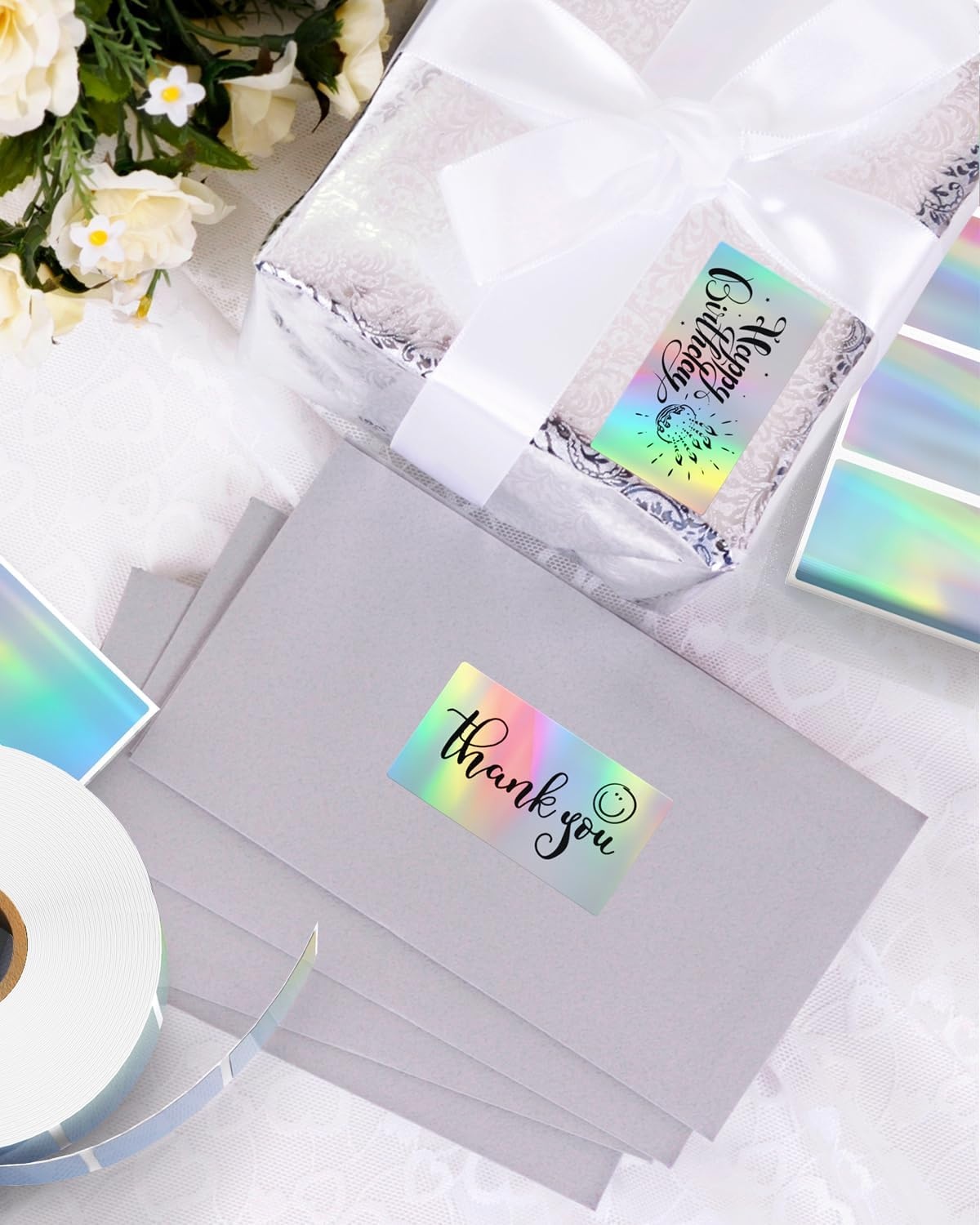 image:imageMUNBYN 2 Circle Holographic Thermal Label Stickers Blue Round Printable Rainbow Glitter Thermal Printer Sticker Labels for Gift Wrapping SelfAdhesive Name Price Tag DIY Custom Logo DesignHolographic Silver