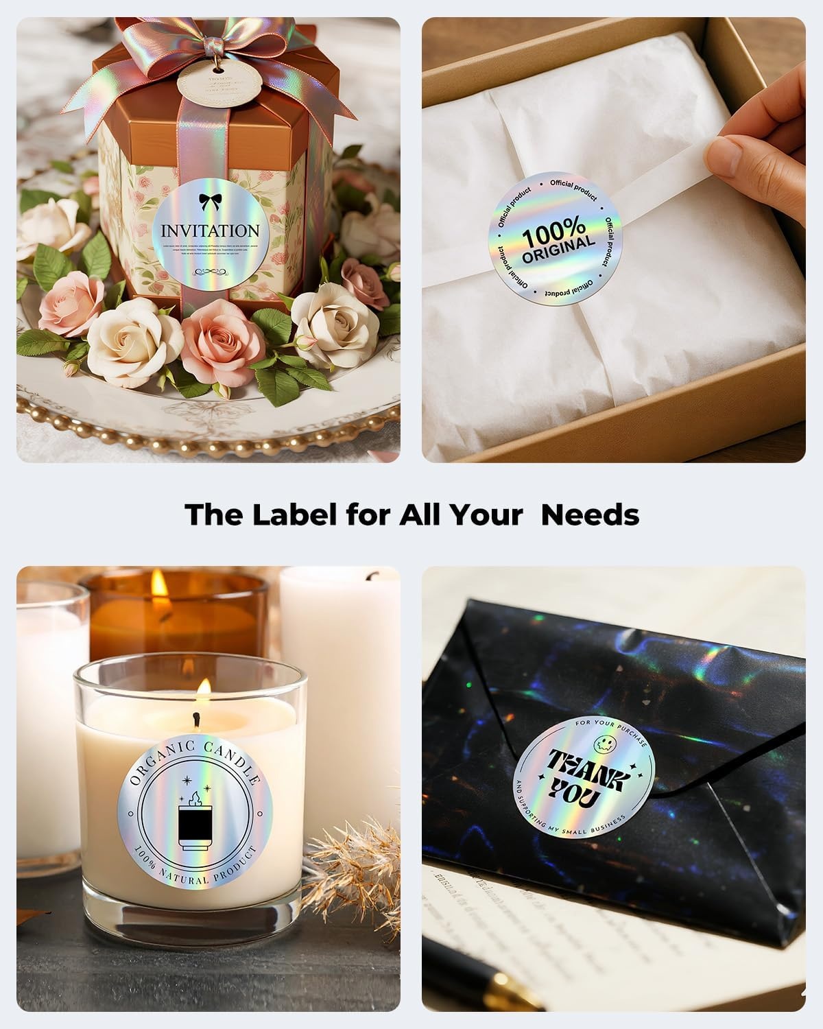 image:imageMUNBYN 2 Circle Holographic Thermal Label Stickers Blue Round Printable Rainbow Glitter Thermal Printer Sticker Labels for Gift Wrapping SelfAdhesive Name Price Tag DIY Custom Logo DesignHolographic Silver