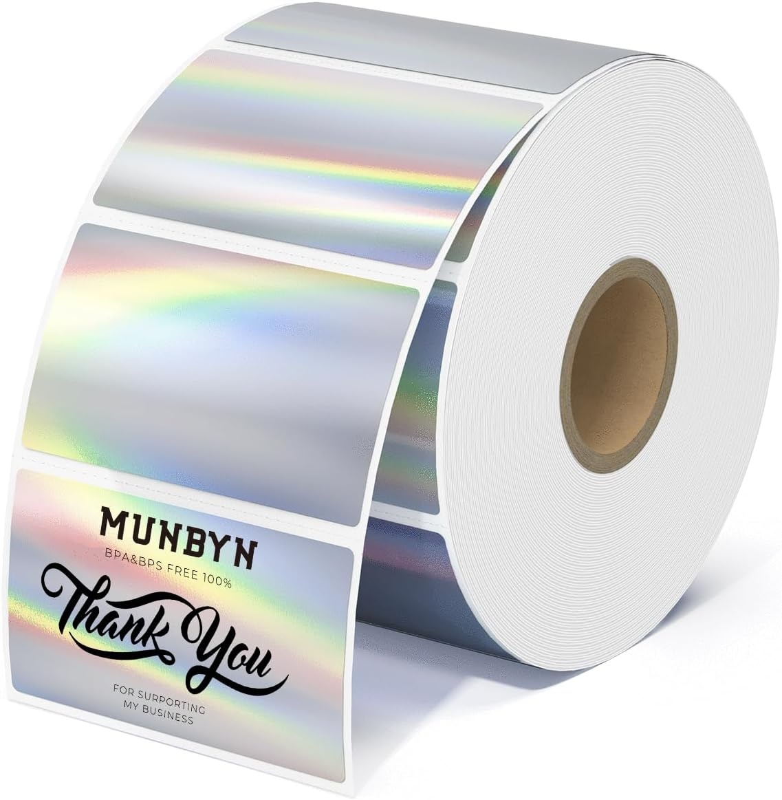 image:imageMUNBYN 2 Circle Holographic Thermal Label Stickers Blue Round Printable Rainbow Glitter Thermal Printer Sticker Labels for Gift Wrapping SelfAdhesive Name Price Tag DIY Custom Logo DesignHolographic Silver