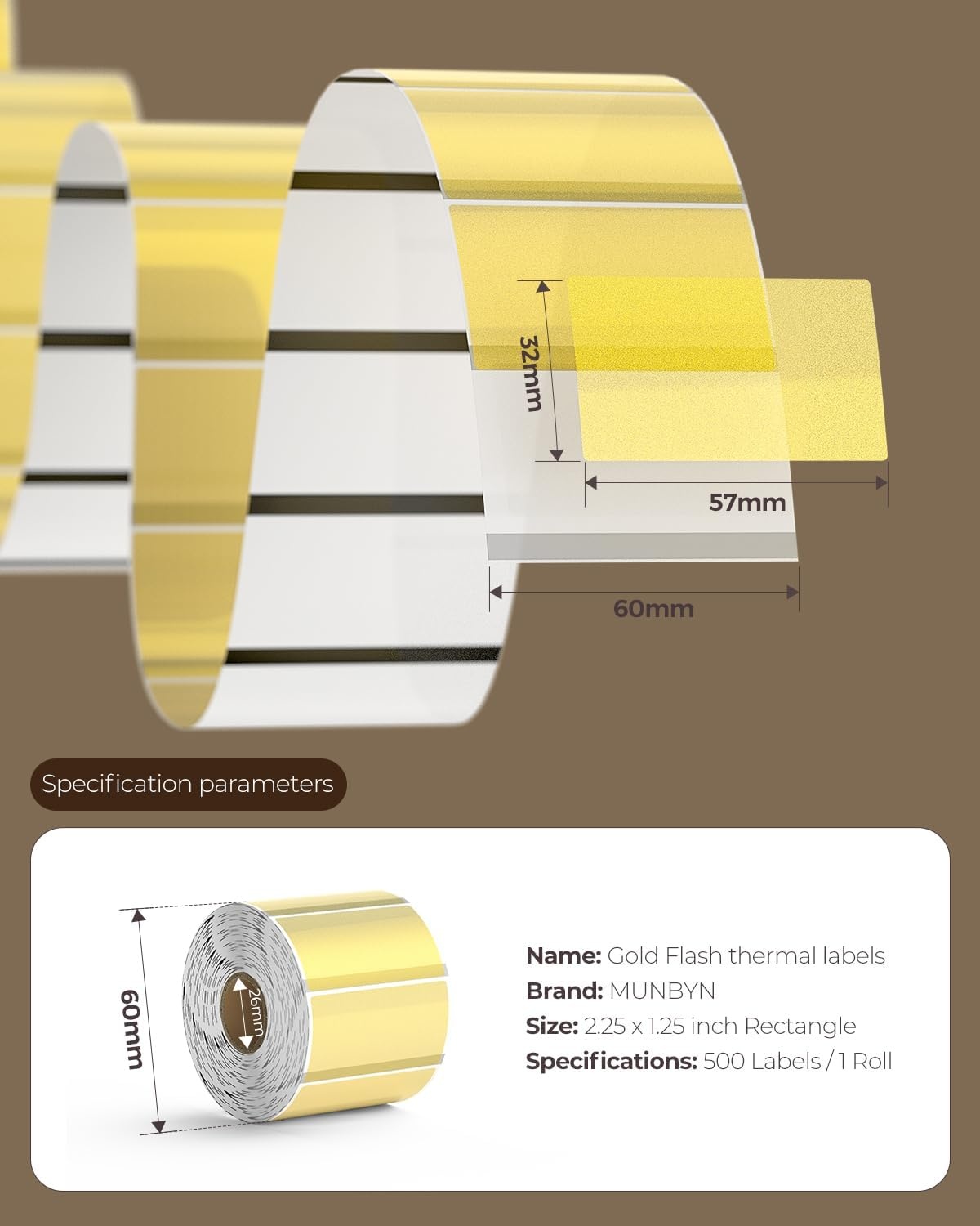 image:imageMUNBYN 2 Inch 508X 508mm Gold Transparent Thermal Labels Round Fine Glitter Printable Thermal Stickers for Small Businesses 500 Labels1 RollGold