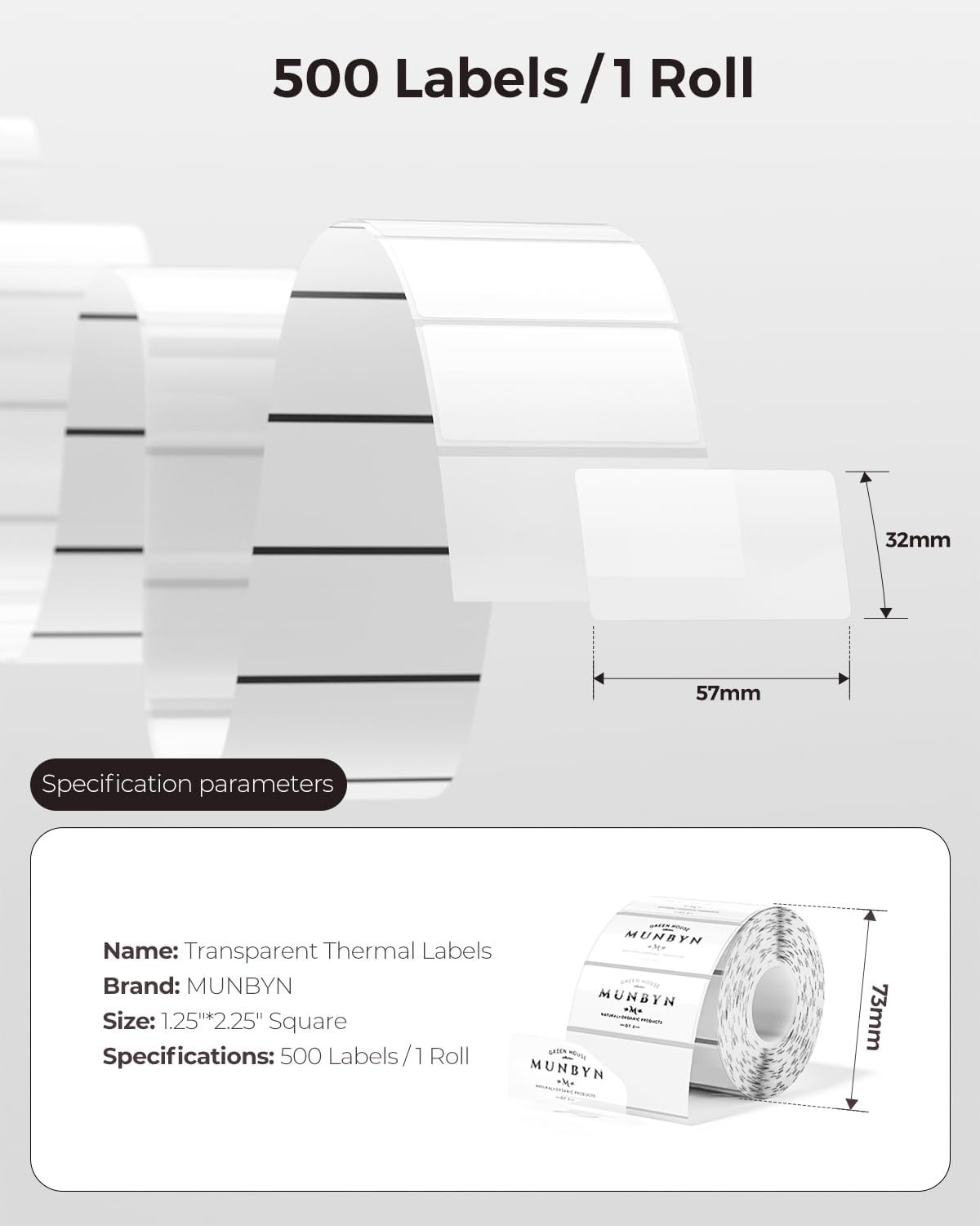 image:imageMUNBYN 2 Inch 508X 508mm Gold Transparent Thermal Labels Round Fine Glitter Printable Thermal Stickers for Small Businesses 500 Labels1 RollTransparent