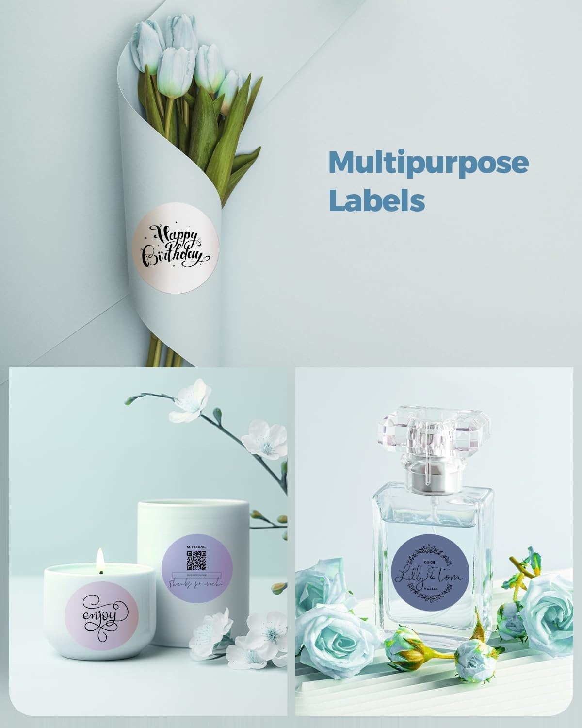 image:imageMUNBYN 2 Inch Circle Thermal Labels Multicolor Thermal Label Stickers for Custom Logo Candle 150 Sheets1 RollMorandi Winter