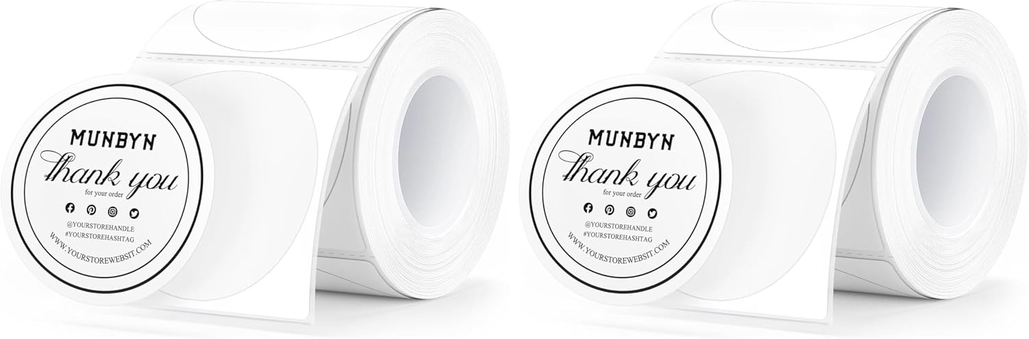 image:imageMUNBYN 2 Inch Circle Thermal Labels Multicolor Thermal Label Stickers for Custom Logo Candle 150 Sheets1 RollWhite