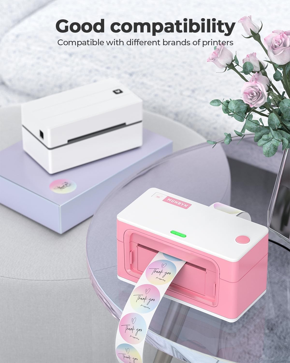 image:imageMUNBYN 2 Inch Circle Thermal Sticker Labels and Bluetooth Thermal Label Printer