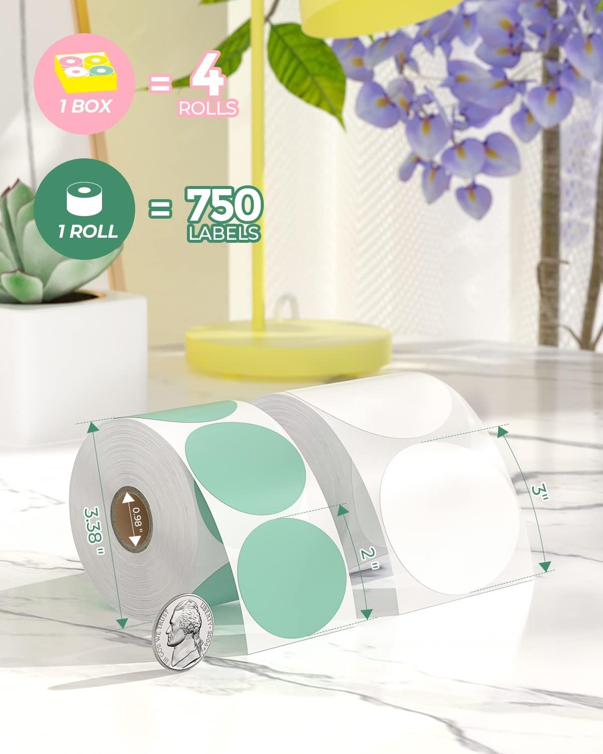image:imageMUNBYN 2 Inch Color Circle Thermal Sticker Label Pink Label Holder for Rolls and FanFold Labels Bluetooth Thermal Label Printer 941B