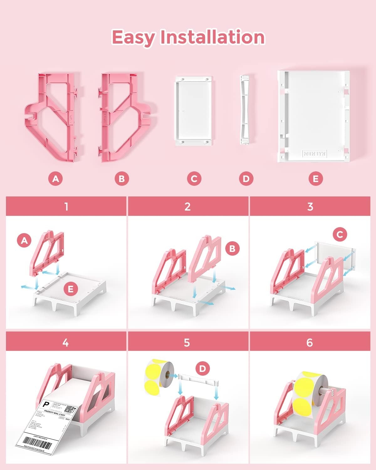 image:imageMUNBYN 2 Inch Color Circle Thermal Sticker Label Pink Label Holder for Rolls and FanFold Labels Bluetooth Thermal Label Printer 941B
