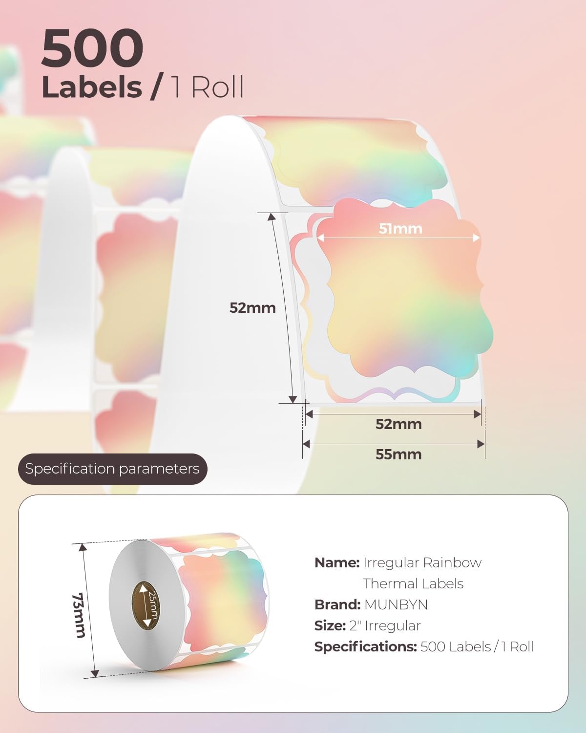 image:imageMUNBYN 2 Inch Round Thermal Labels Direct Thermal Printer Labels for Small Businesses DIY Logo Design 750 Sheets1 RollBlueyellow Rainbow