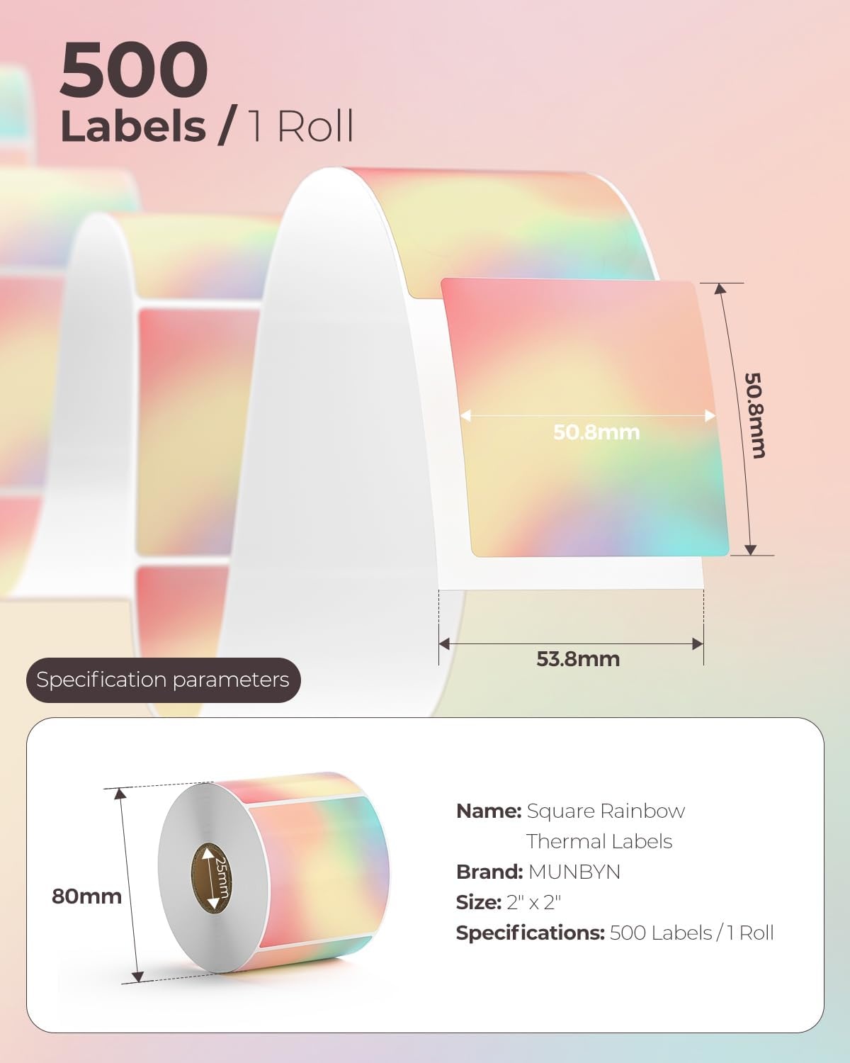 image:imageMUNBYN 2 Inch Round Thermal Labels Direct Thermal Printer Labels for Small Businesses DIY Logo Design 750 Sheets1 RollIridescent