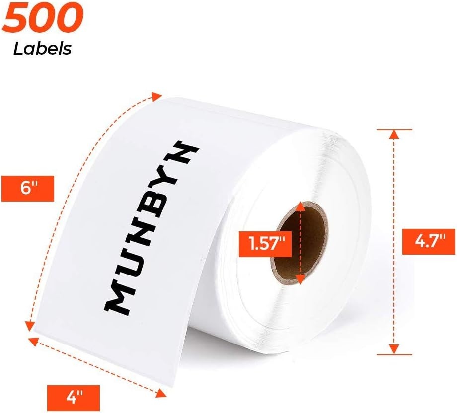 image:imageMUNBYN 2 in 1 External Rolls Label HolderThermal Direct Shipping Label Pack of 500 4x6 Per Roll Labels