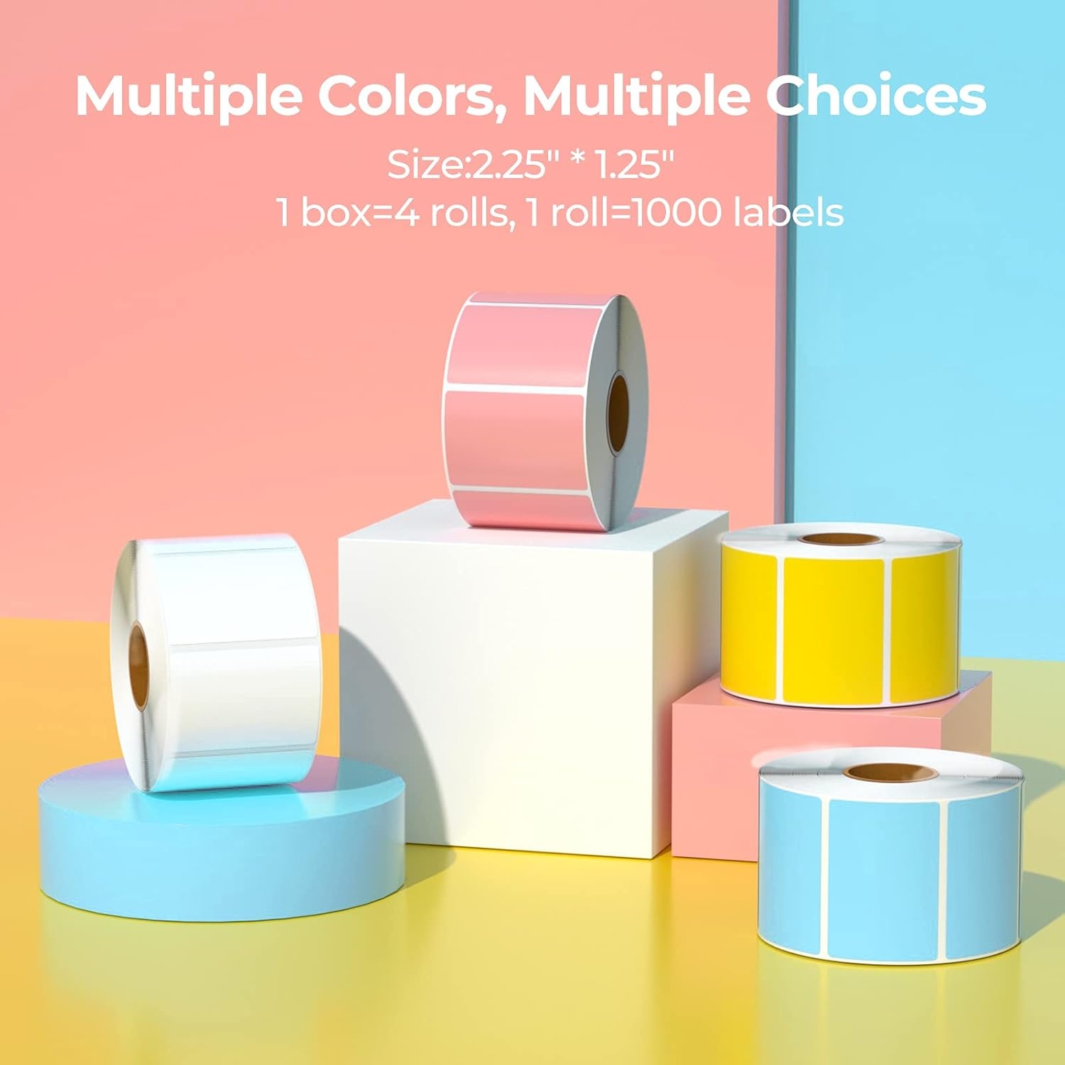 image:imageMUNBYN 225x125 Thermal Sticker Labels Blue SelfAdhesive Barcode Label Paper for Direct Thermal Printer and Business MultiPurpose Rectangle Address Shipping Mailing Stickers1000 SheetsRollWhite Pink Yellow Blue