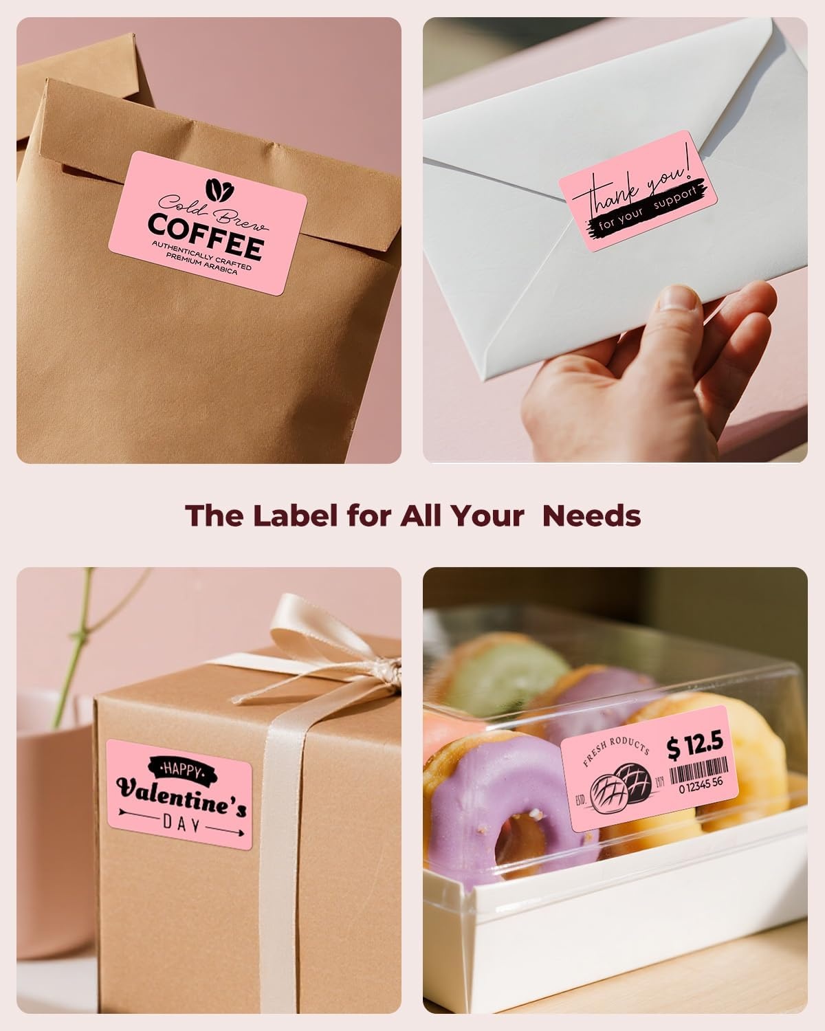 image:imageMUNBYN 225x125 Thermal Sticker Labels Blue SelfAdhesive Barcode Label Paper for Direct Thermal Printer and Business MultiPurpose Rectangle Address Shipping Mailing Stickers1000 SheetsRollPink