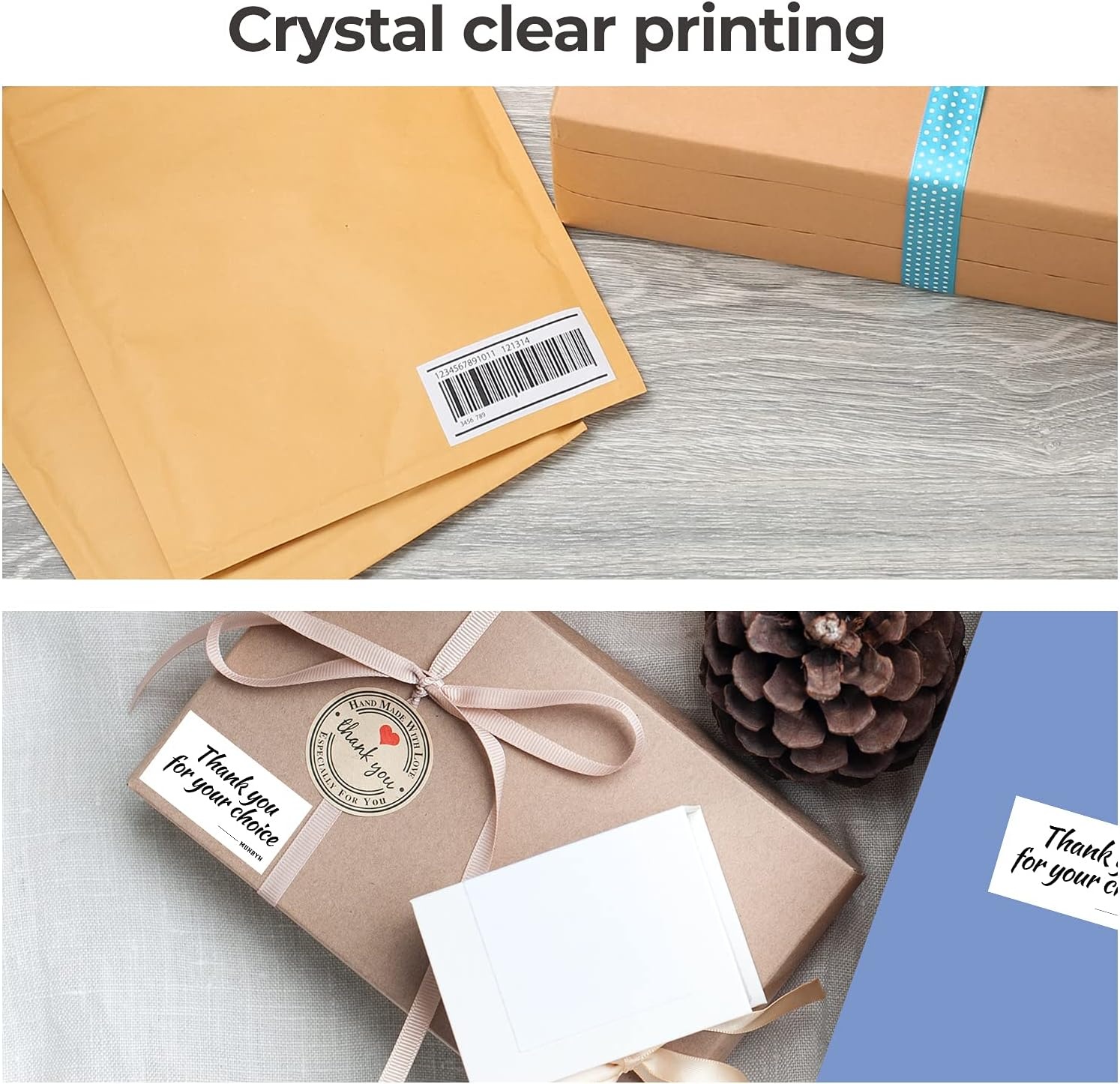 image:imageMUNBYN 225x125 Thermal Sticker Labels Blue SelfAdhesive Barcode Label Paper for Direct Thermal Printer and Business MultiPurpose Rectangle Address Shipping Mailing Stickers1000 SheetsRollWhite