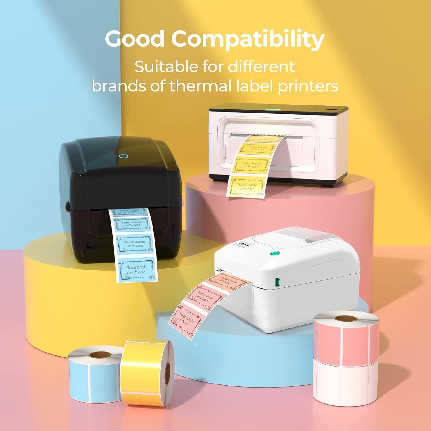 image:imageMUNBYN 225x125 Thermal Sticker Labels Blue SelfAdhesive Barcode Label Paper for Direct Thermal Printer and Business MultiPurpose Rectangle Address Shipping Mailing Stickers1000 SheetsRollWhite Pink Yellow Blue